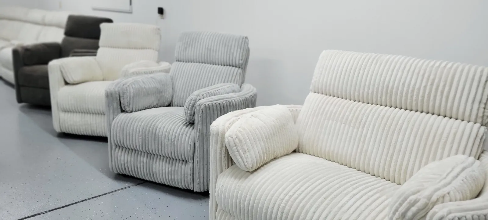 a row of white couches