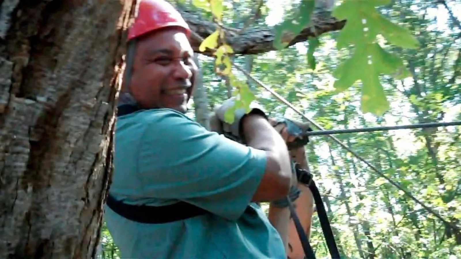 a person on a zip-line