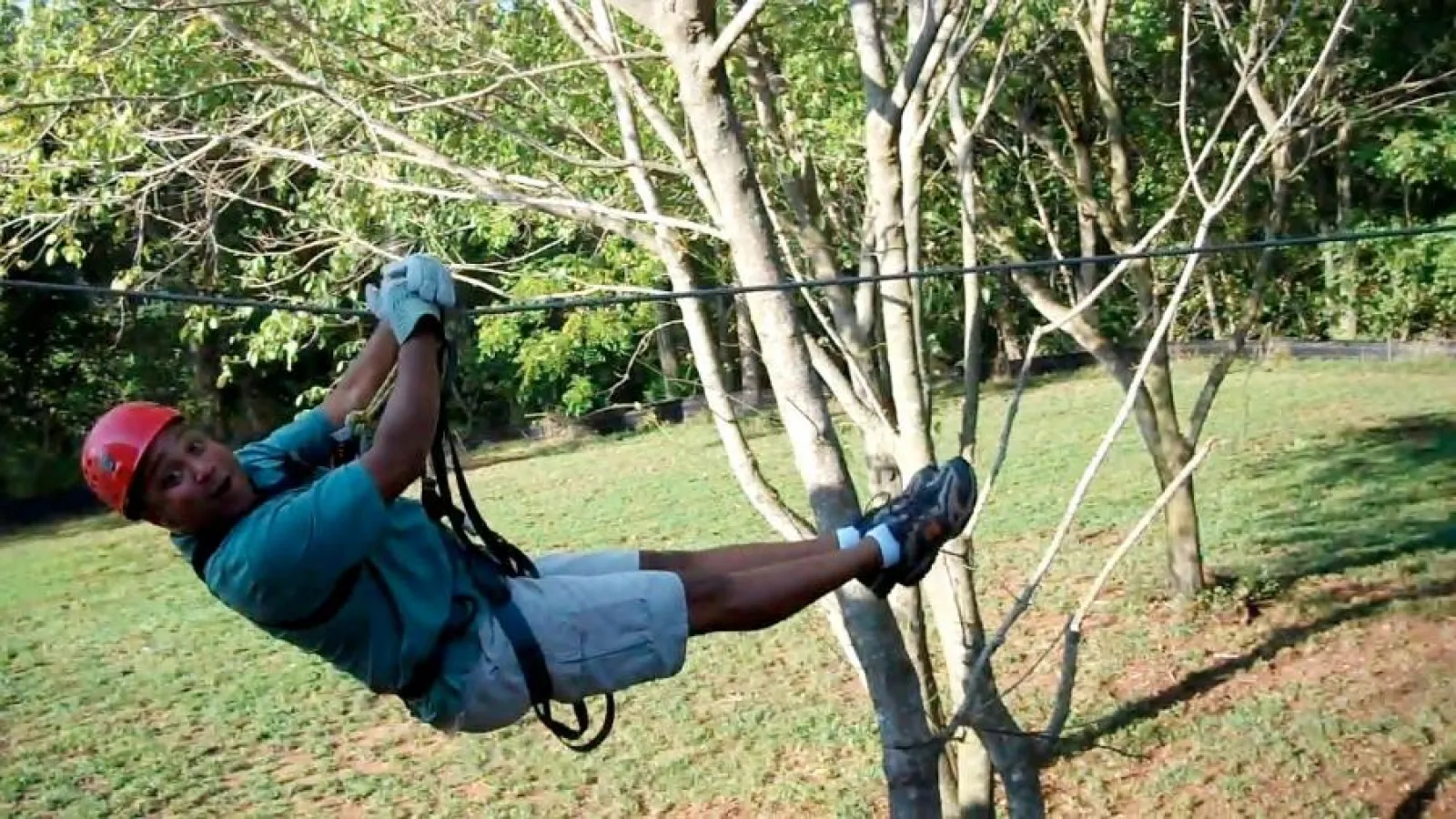 Steve on a zip-line