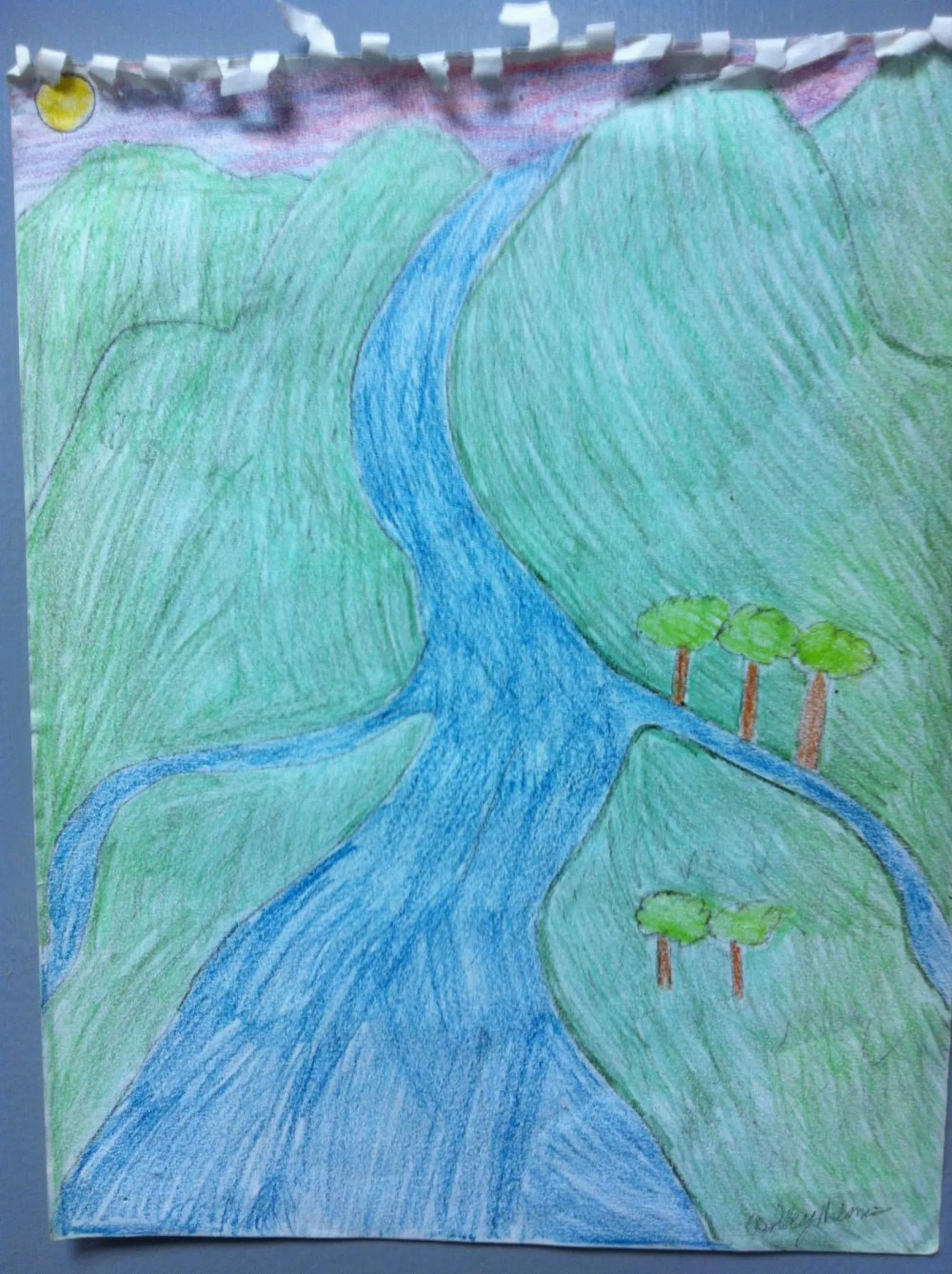 a drawing of a green field