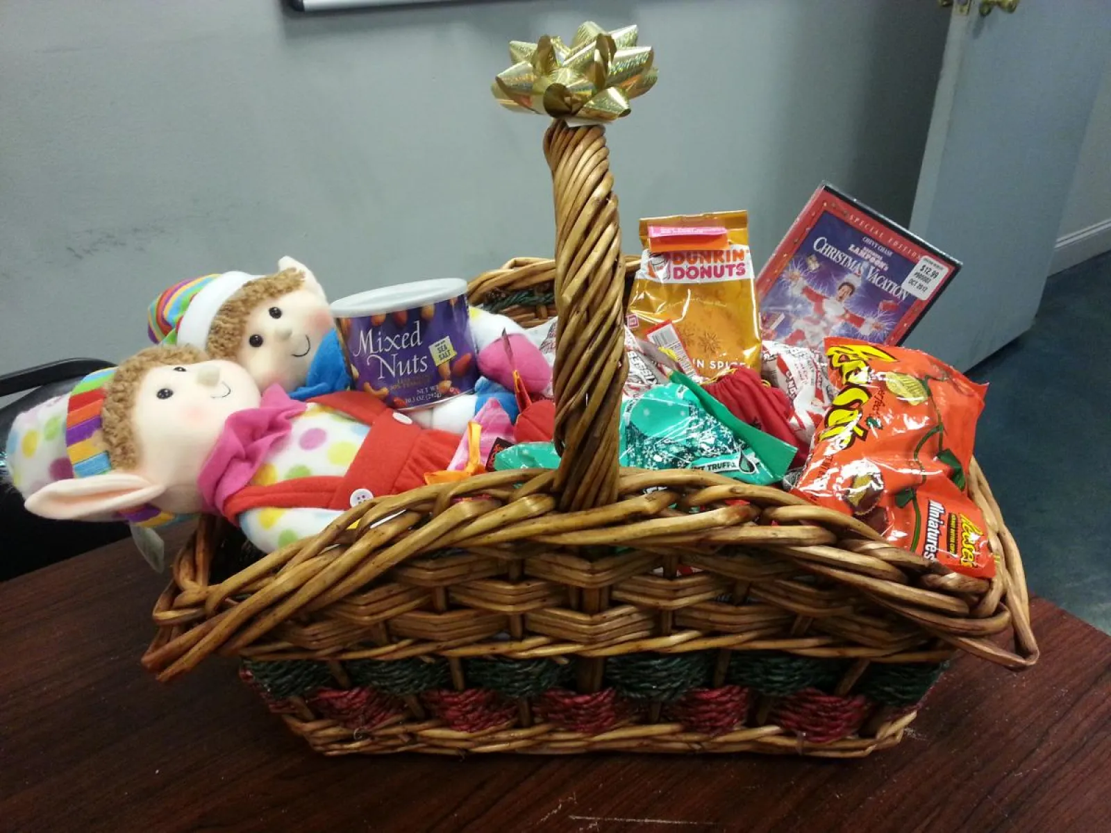 a basket filled with stuffed animals