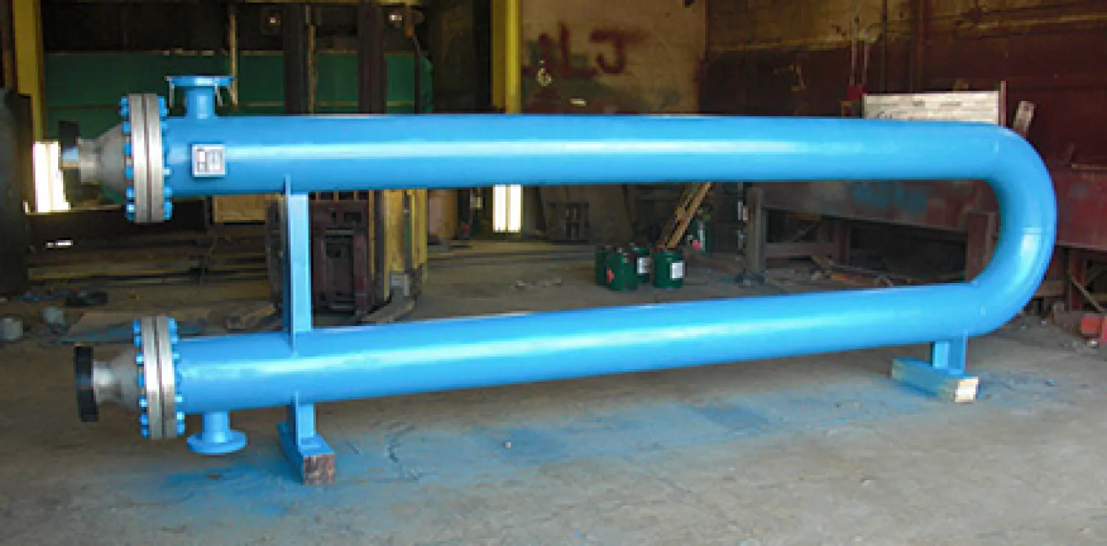 a blue pipe with a tube