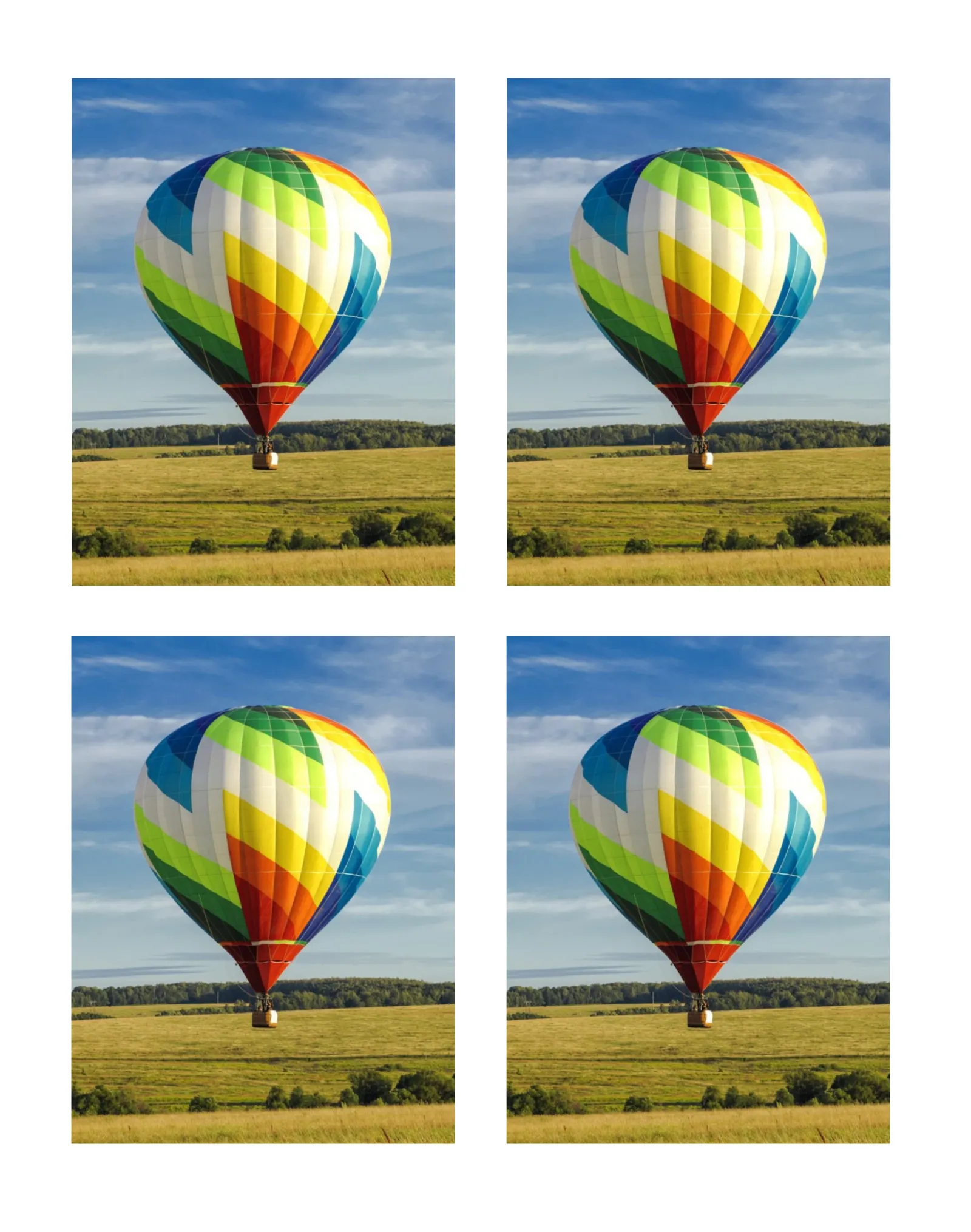 An Example of 4-Up Printing showing four hot air balloon images 