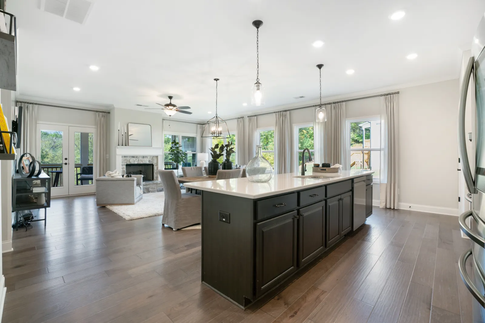a large kitchen with a large island