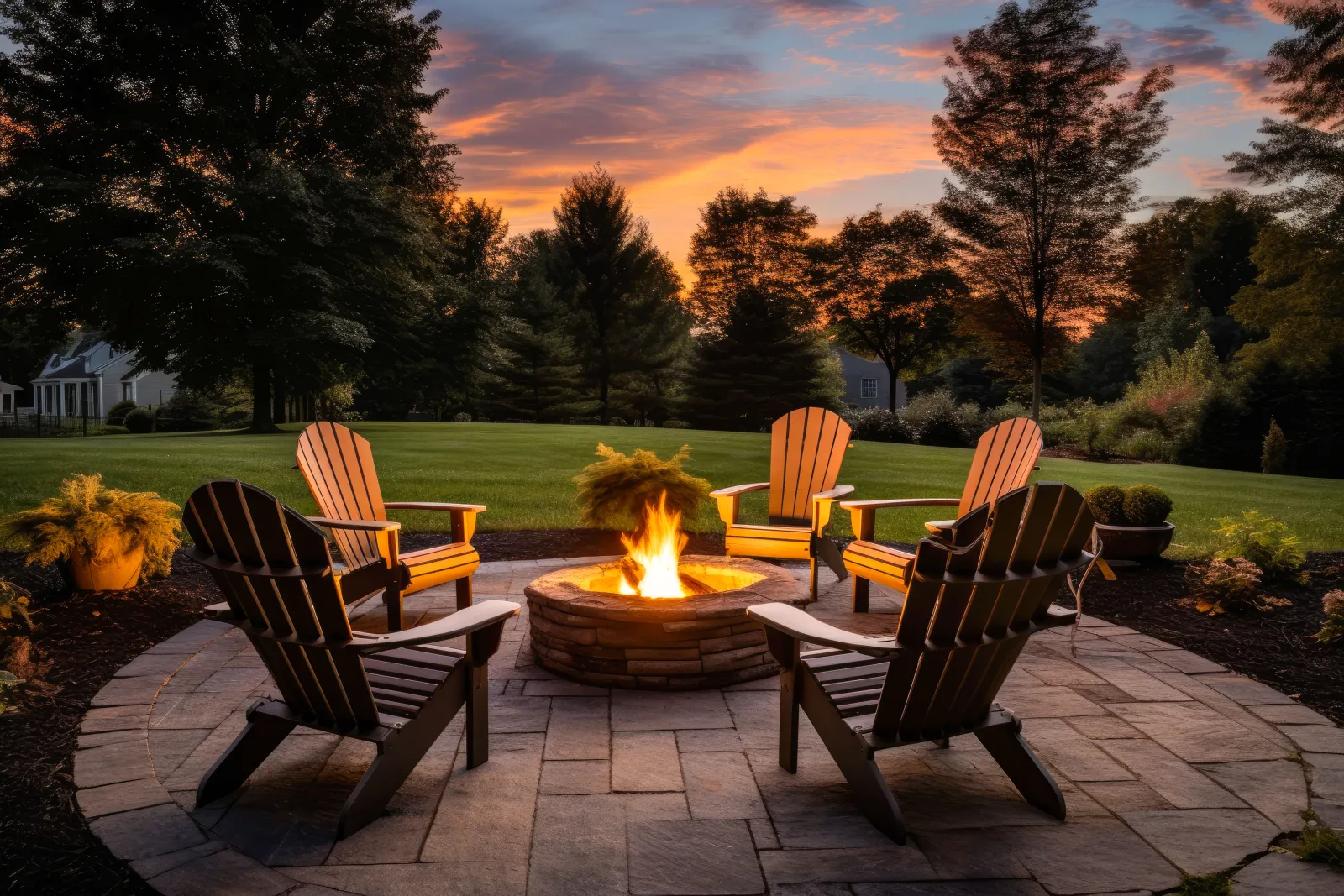 a fire pit with chairs around it