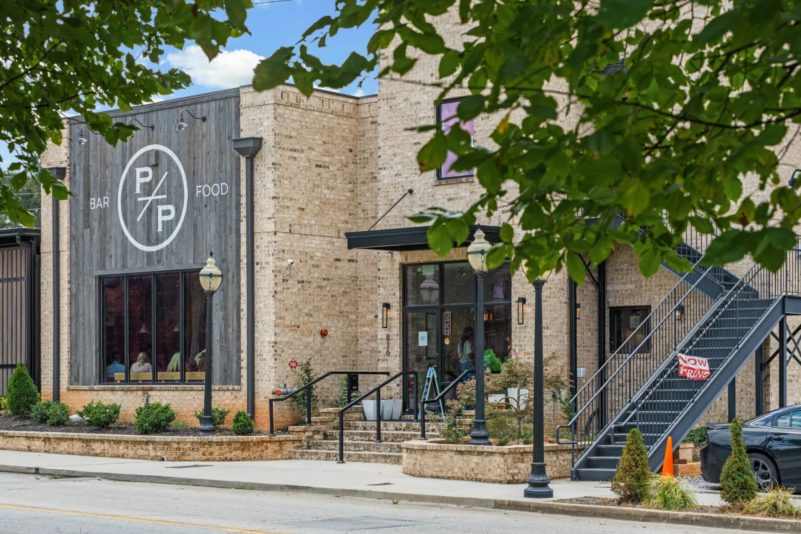 a building with a sign on the front