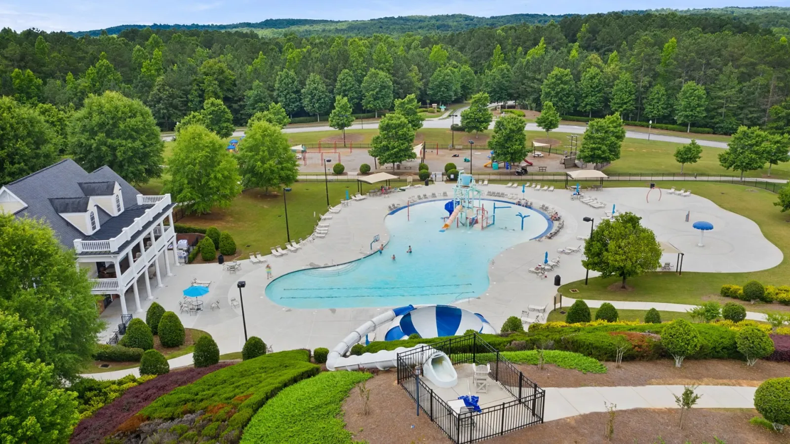 an overhead view of the community pool at The Georgian