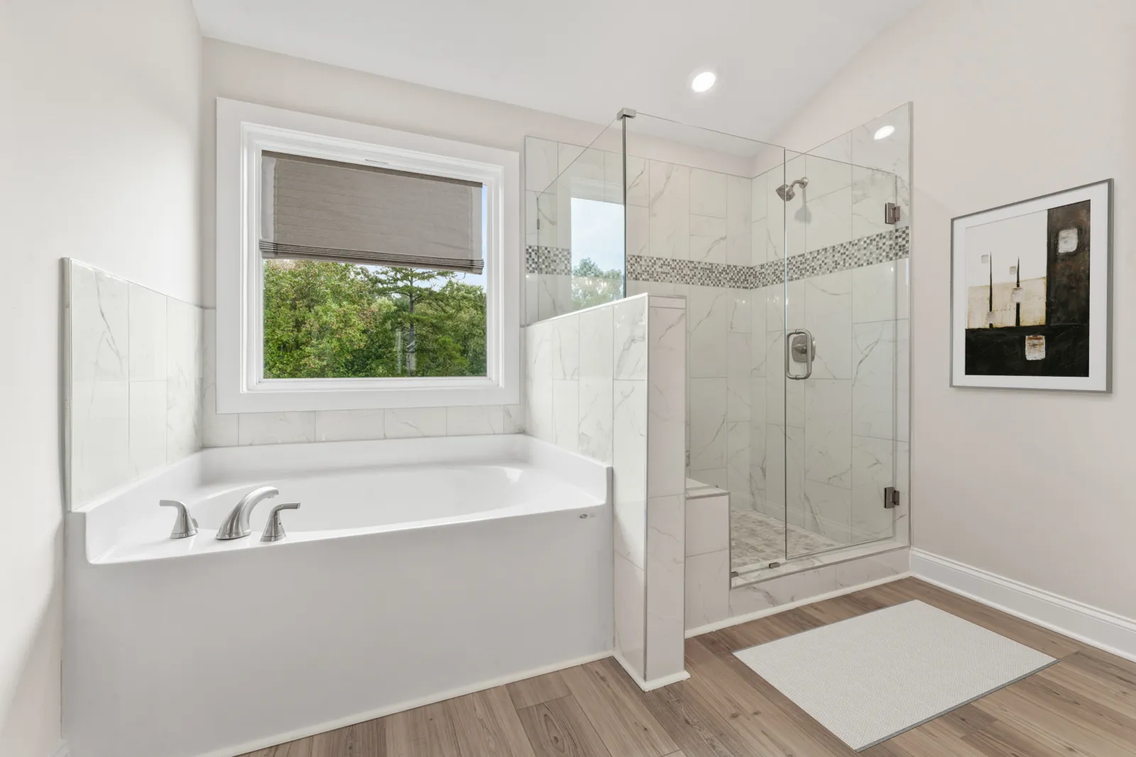 a bathroom with a glass shower