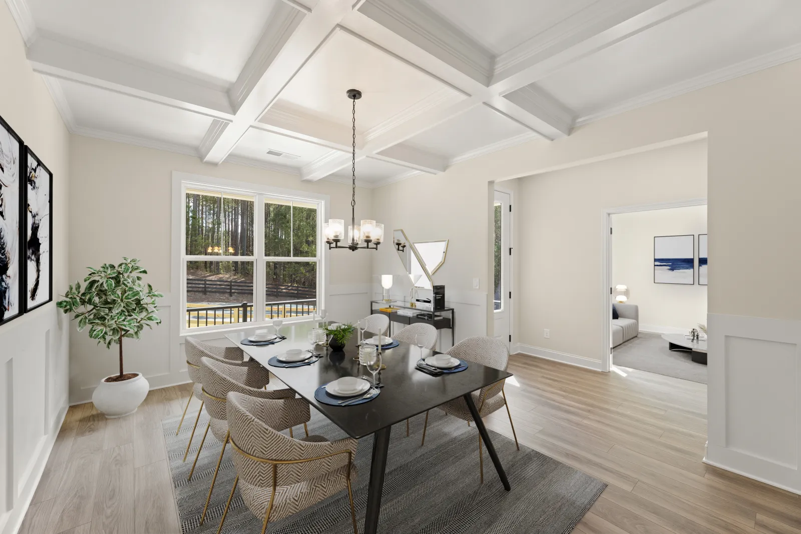 a dining room with a large table