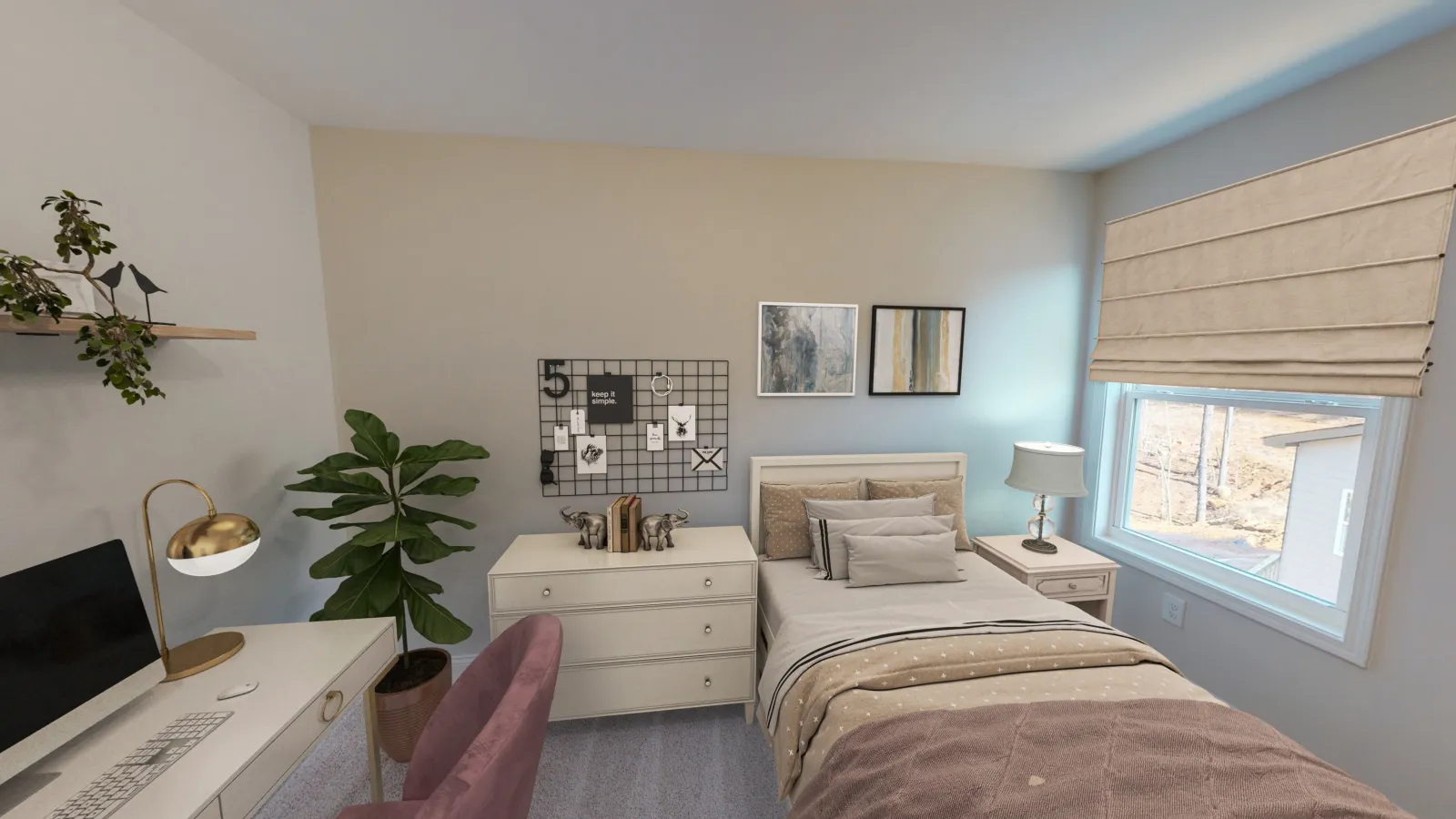 a living room with a bed and a window