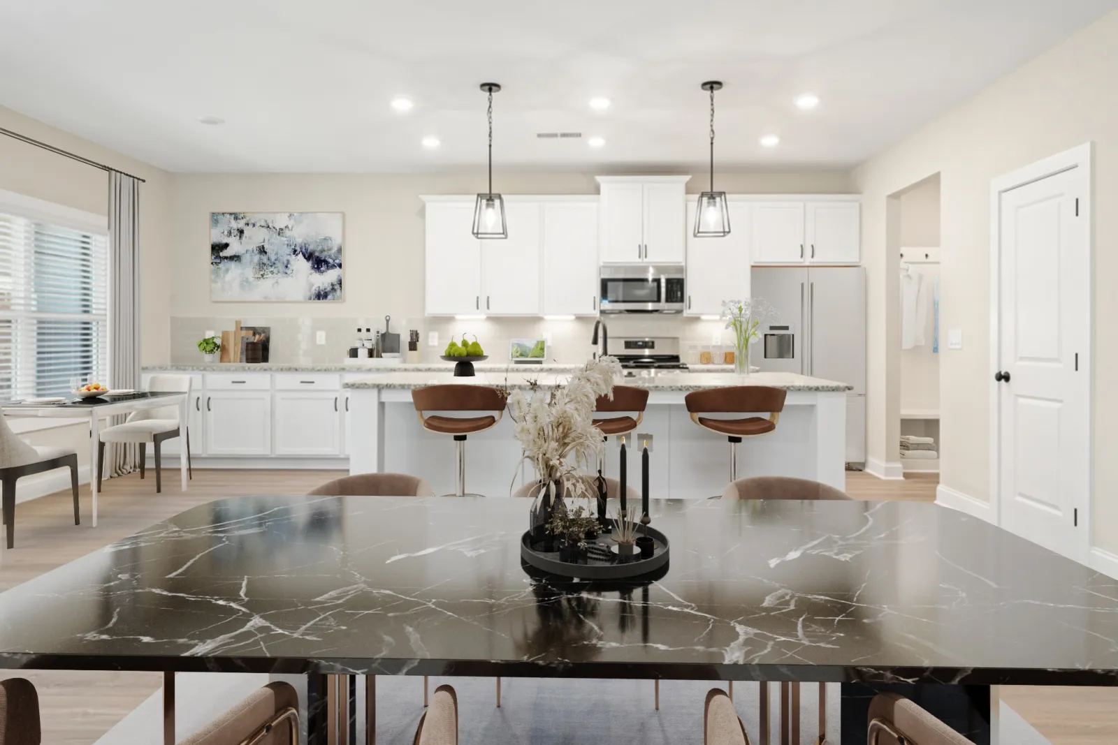 a kitchen with a large island