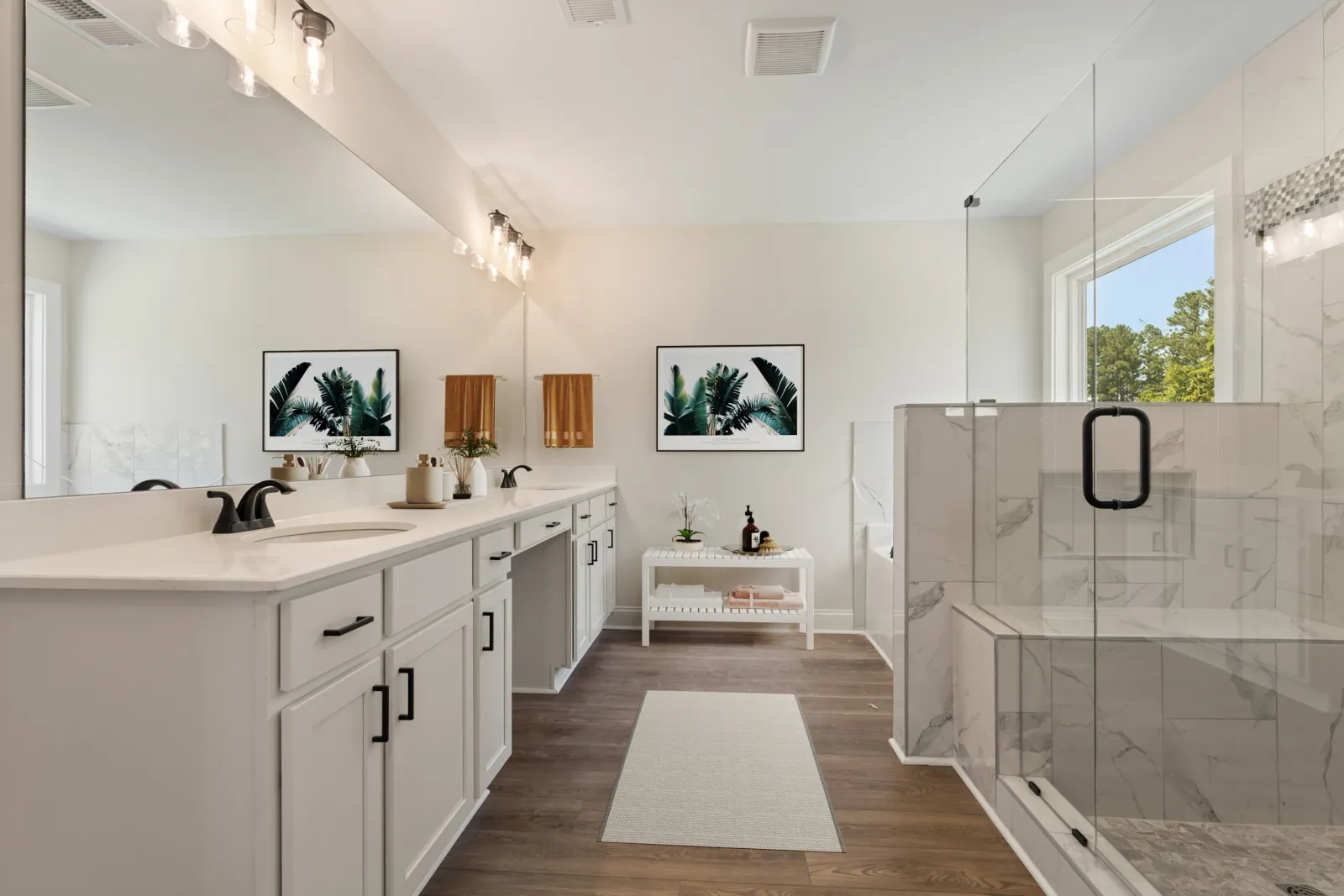 a bathroom with a glass shower