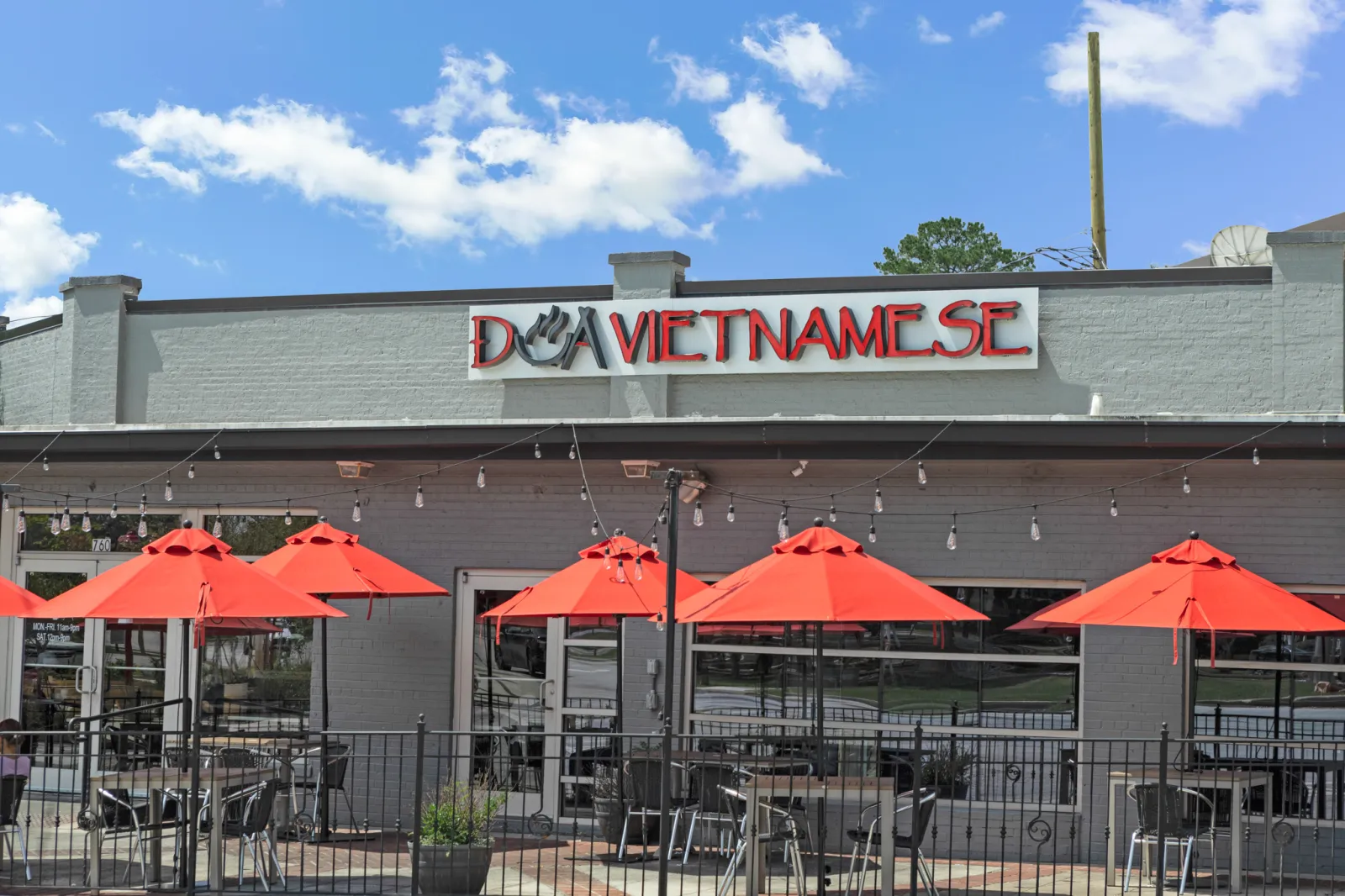 a restaurant with umbrellas