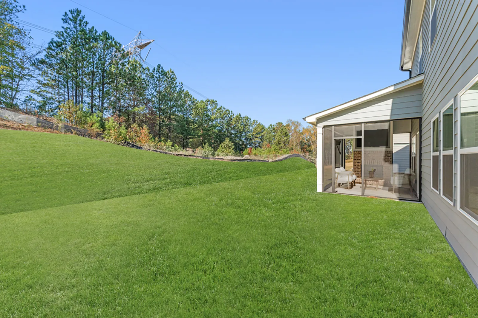 a lawn next to a building