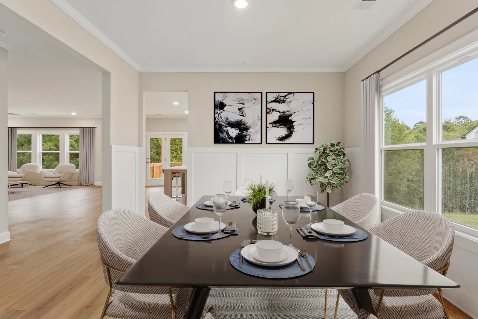 a dining room with a large table