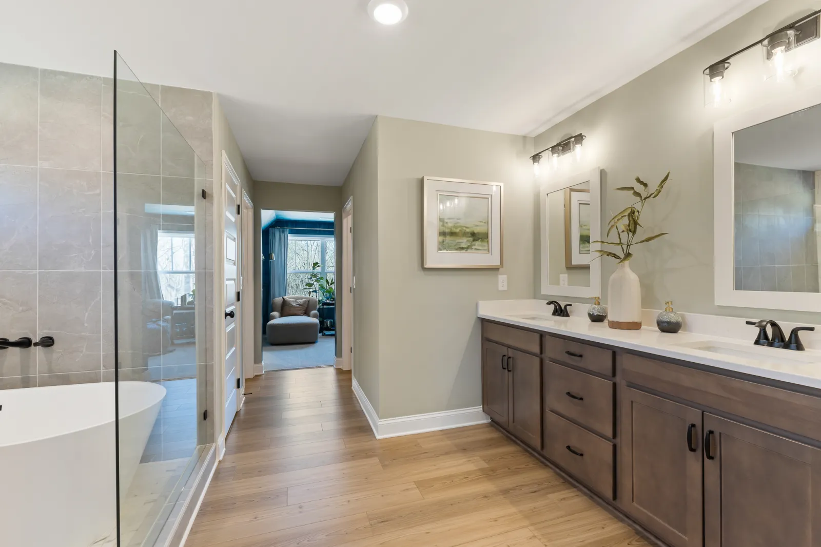 a bathroom with a glass shower