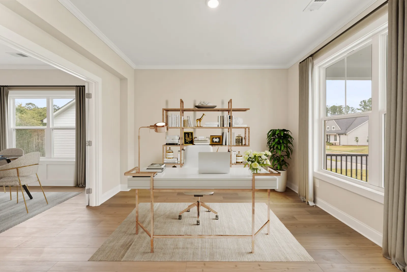 a living room with a large glass door