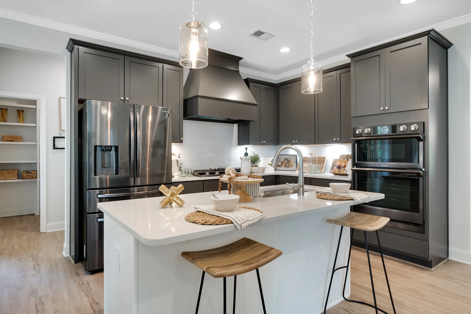 a kitchen with a large island