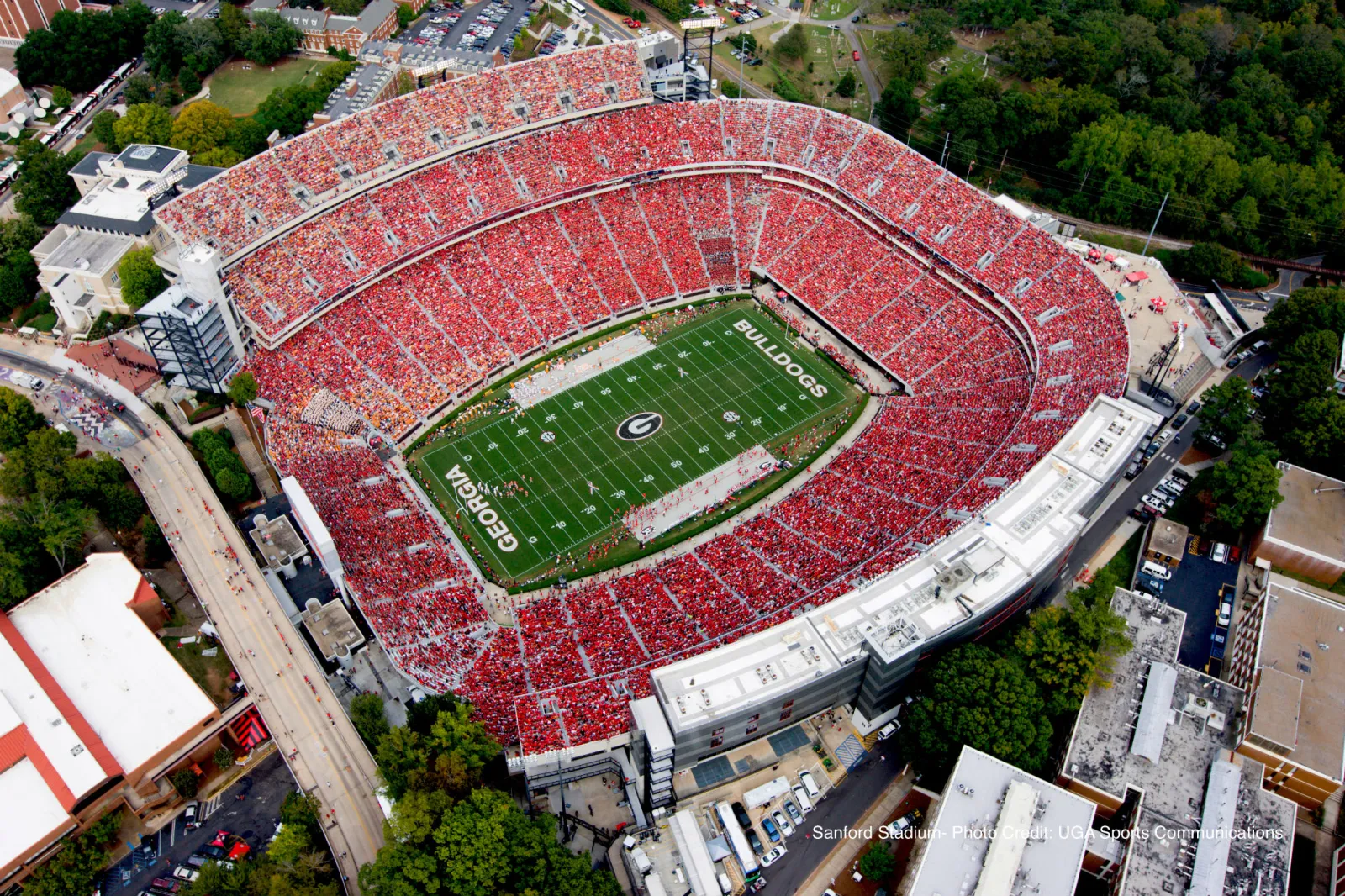 an aerial view of a sports stadium