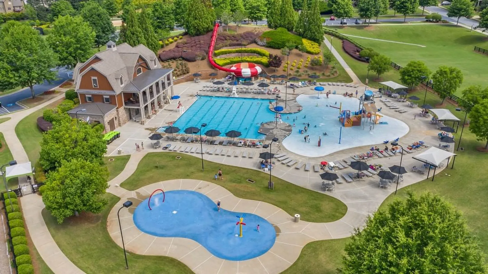 an overhead view of the large water park at NatureWalk