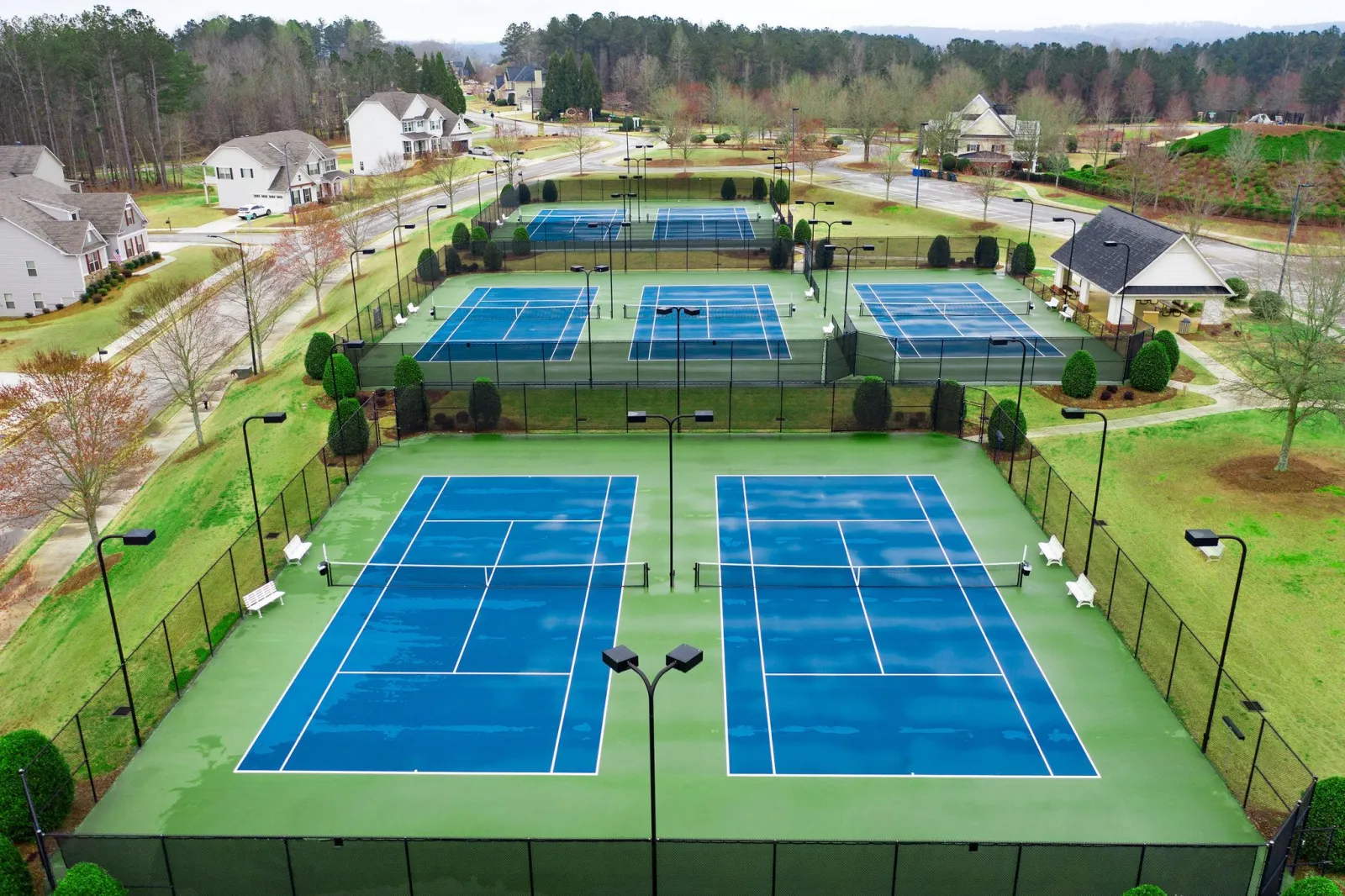 the many tennis courts with lights and plenty of space