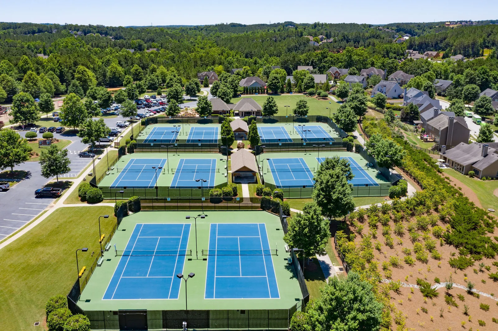 an overhead view of the many tennis courts at NatureWalk