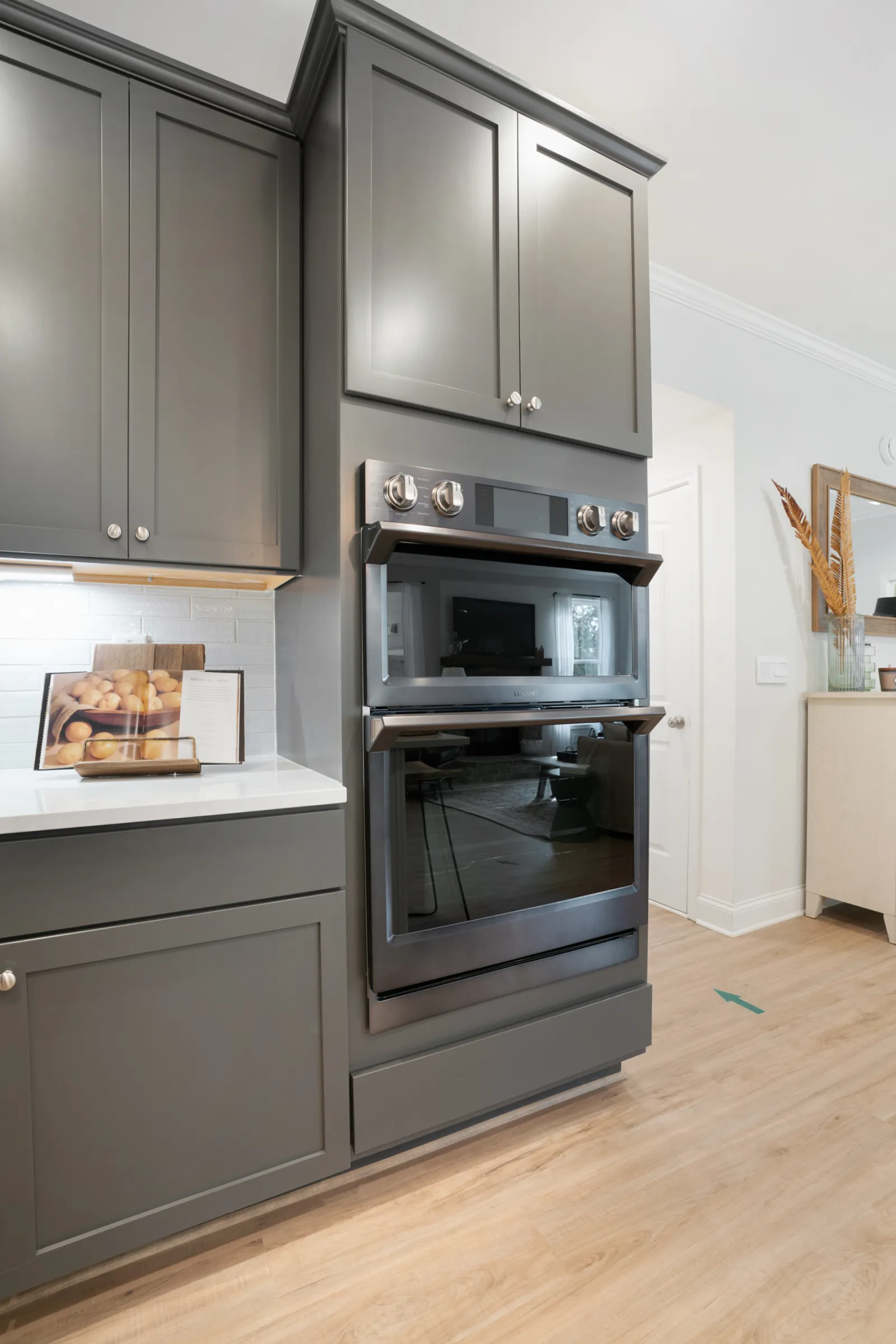 a kitchen with a stove top oven sitting inside of a refrigerator