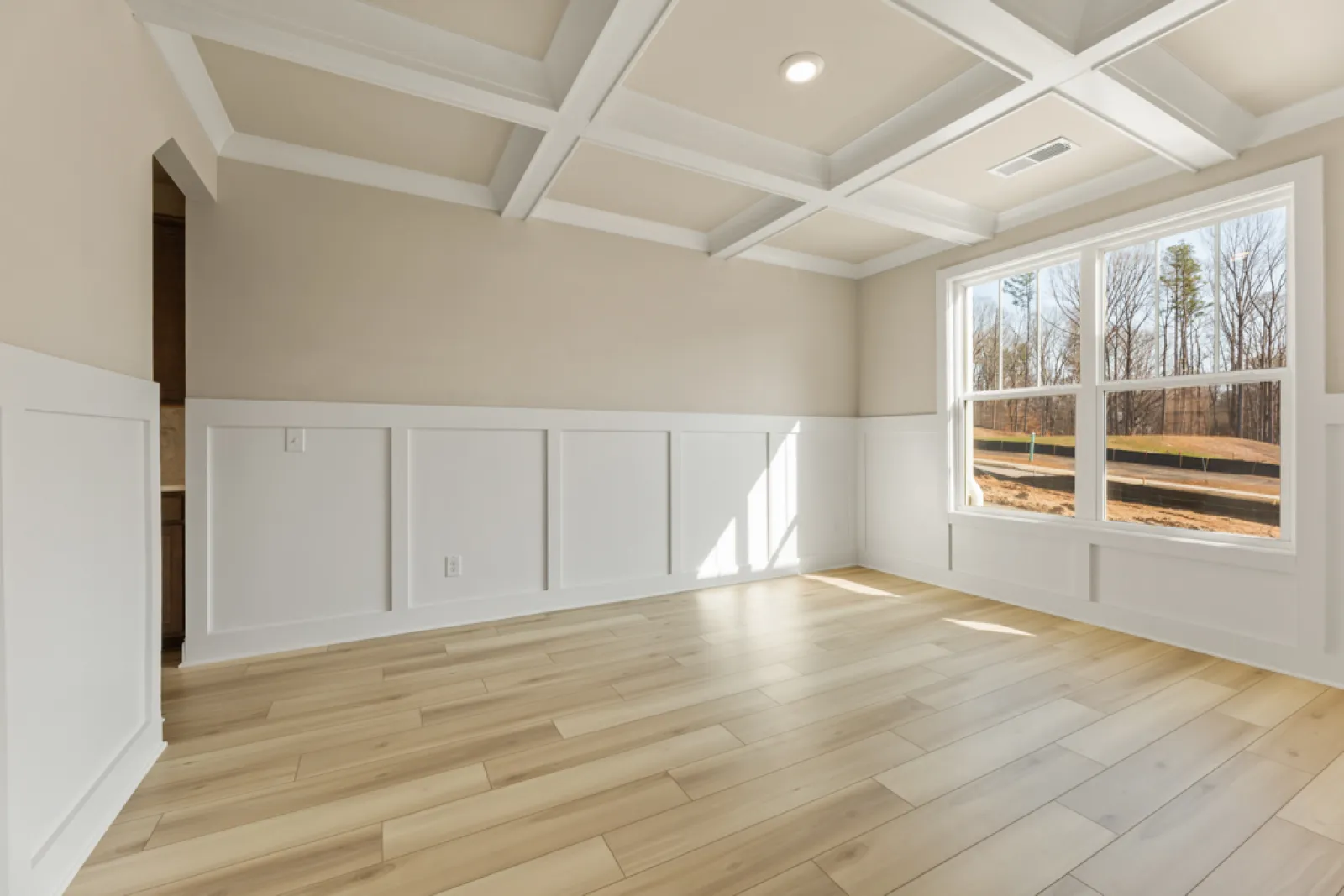 a room with white cabinets