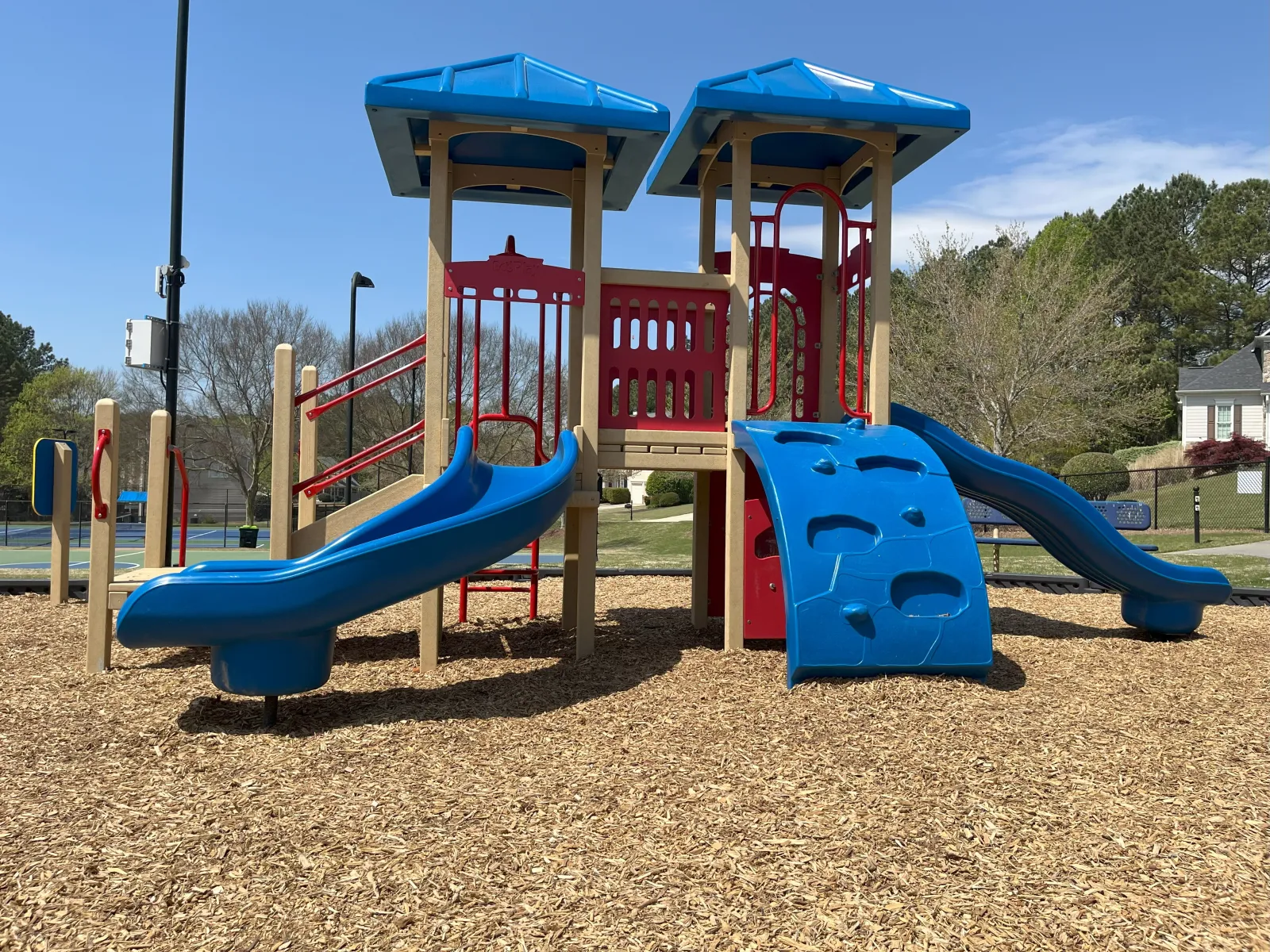 Blue and red ecoplay playground structure