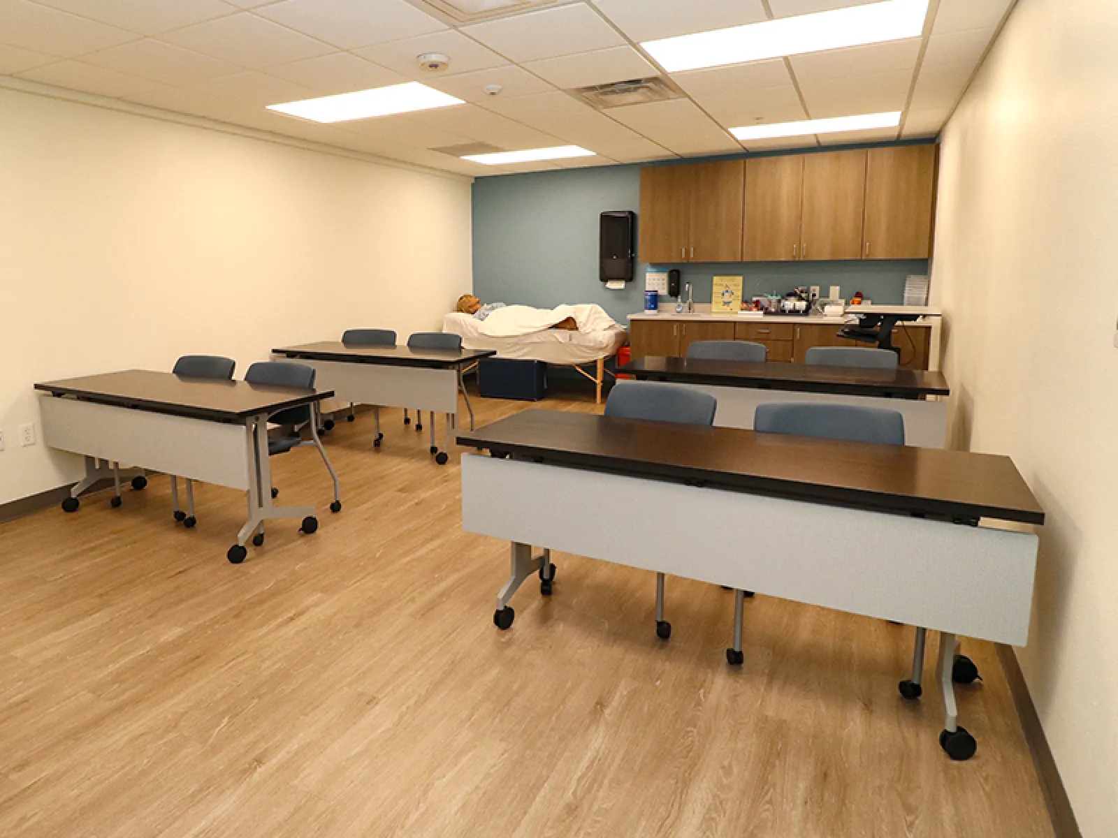 a room with desks and chairs