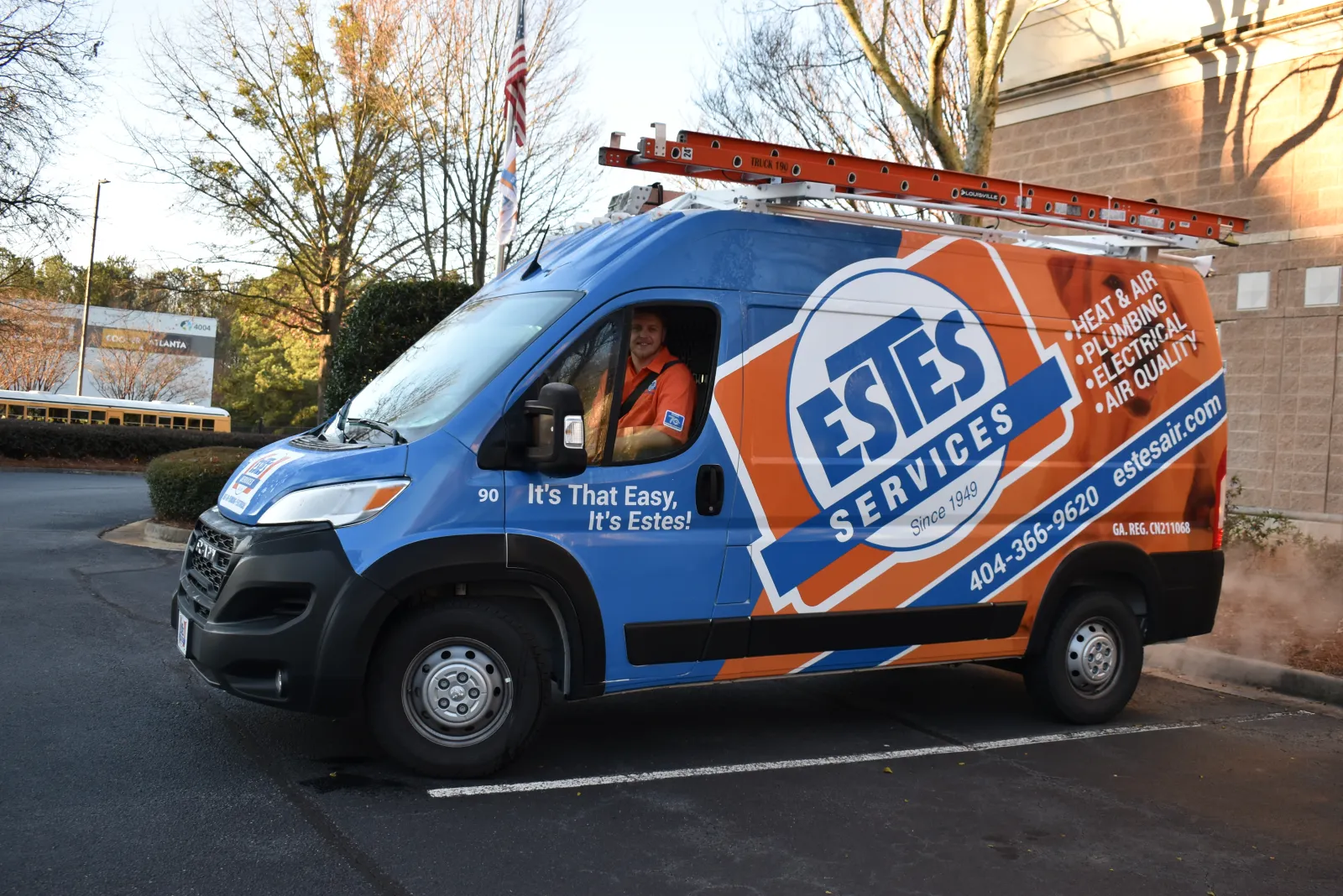 Heating Tune Up technician in an Estes Services Truck