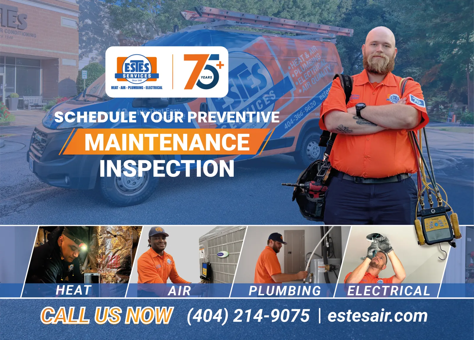 Estes Services Postcard promoting Schedule a Preventive Maintenance Agreement