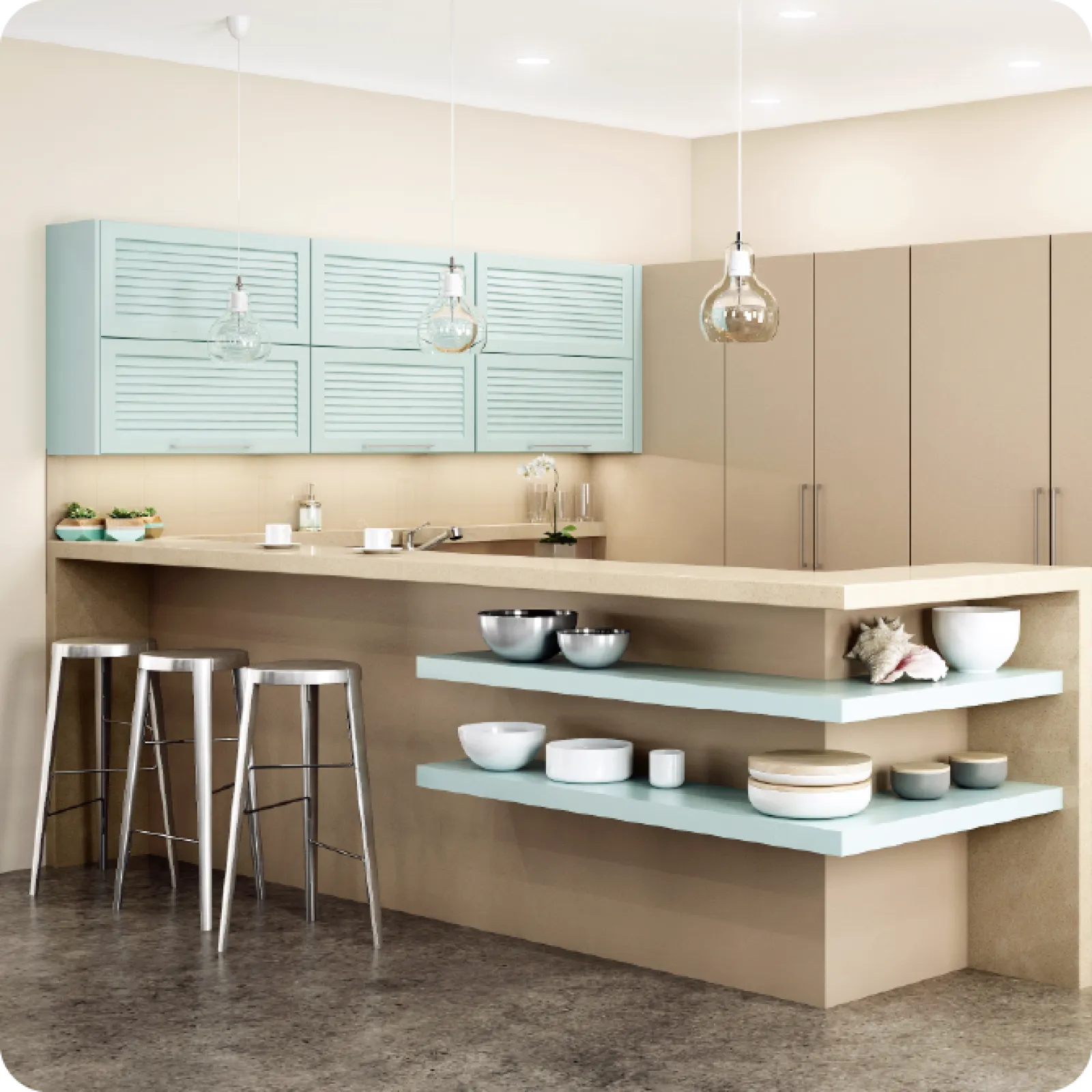 a kitchen with white cabinets