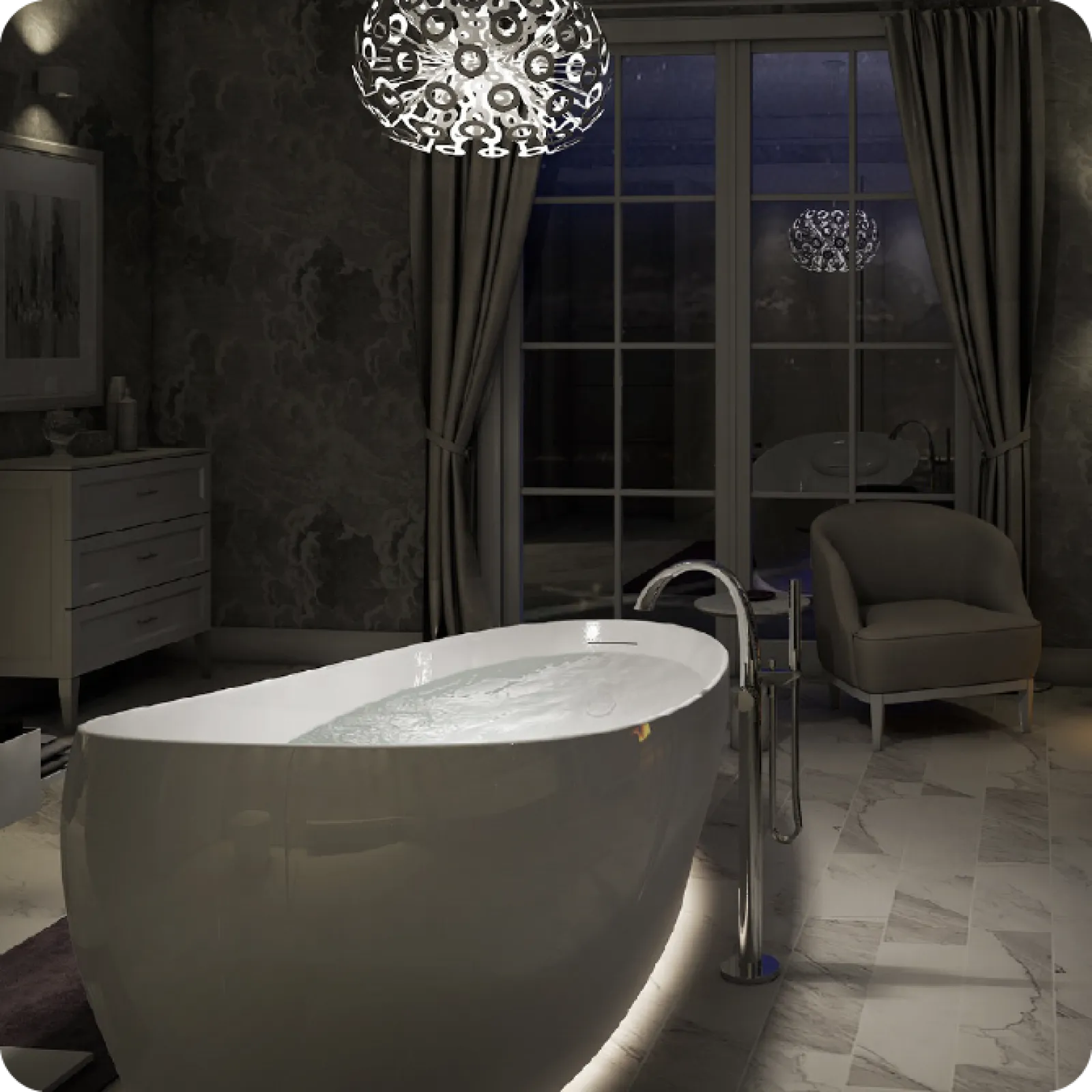 a bathtub in a room