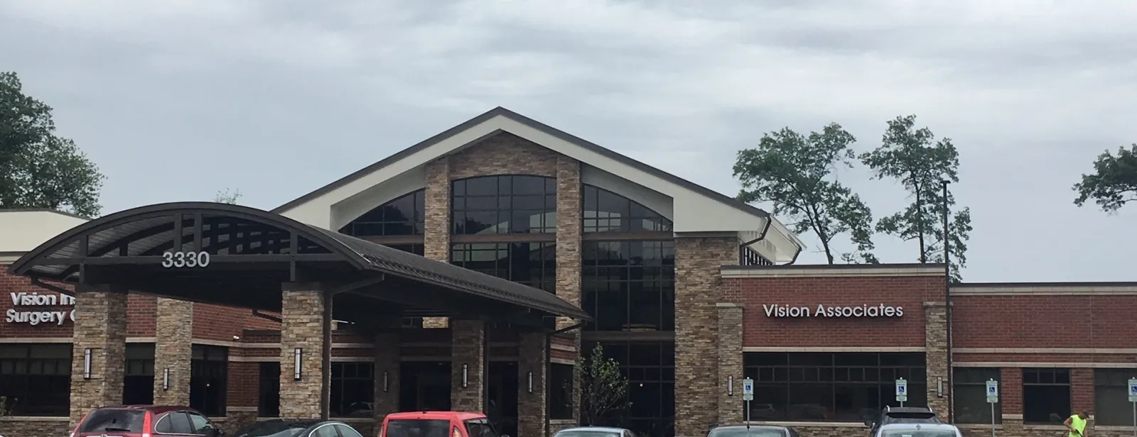 a building with a parking lot