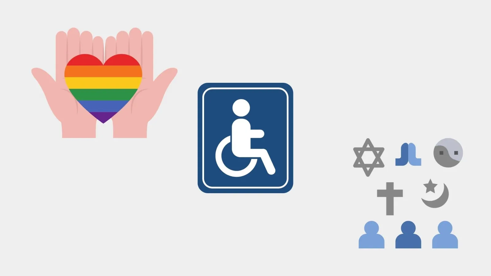 Graphic showing different religions, sexual orientation and handicaps