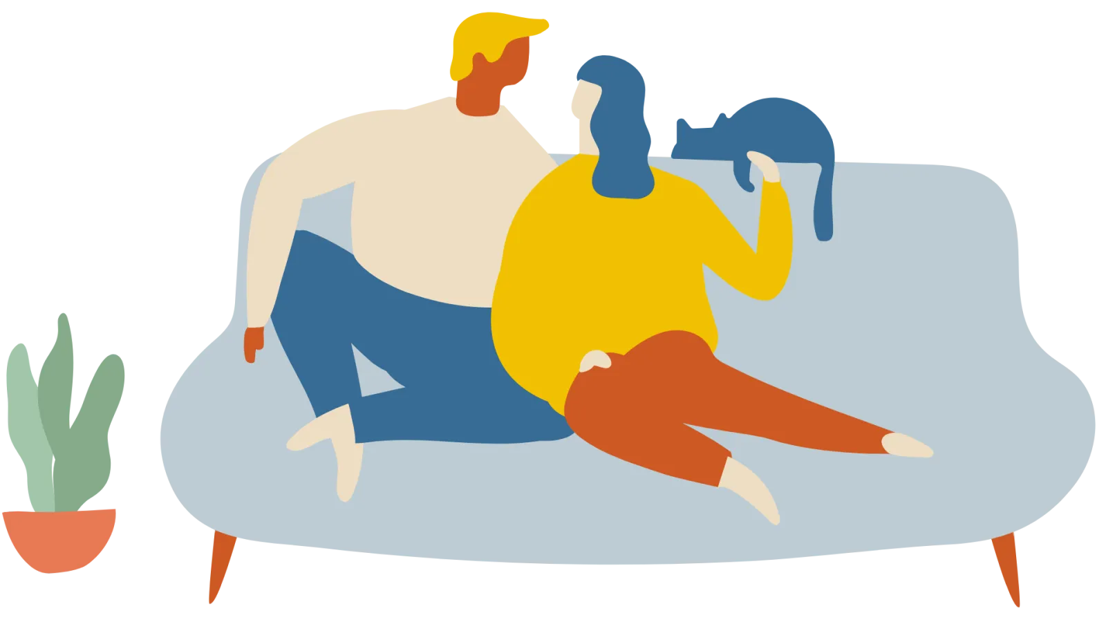 Graphic of man and woman on couch