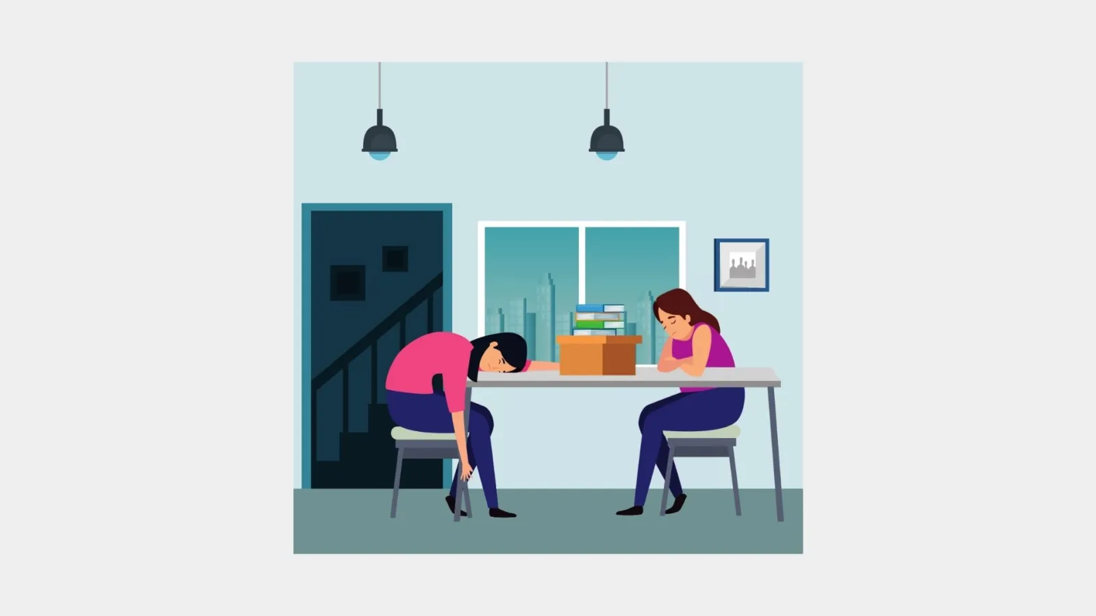 Graphic of two exhausted women