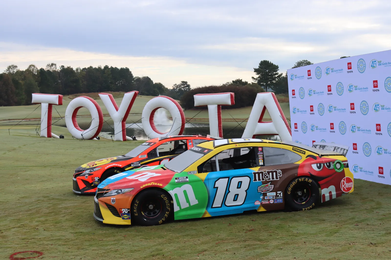 a race car on a grass field