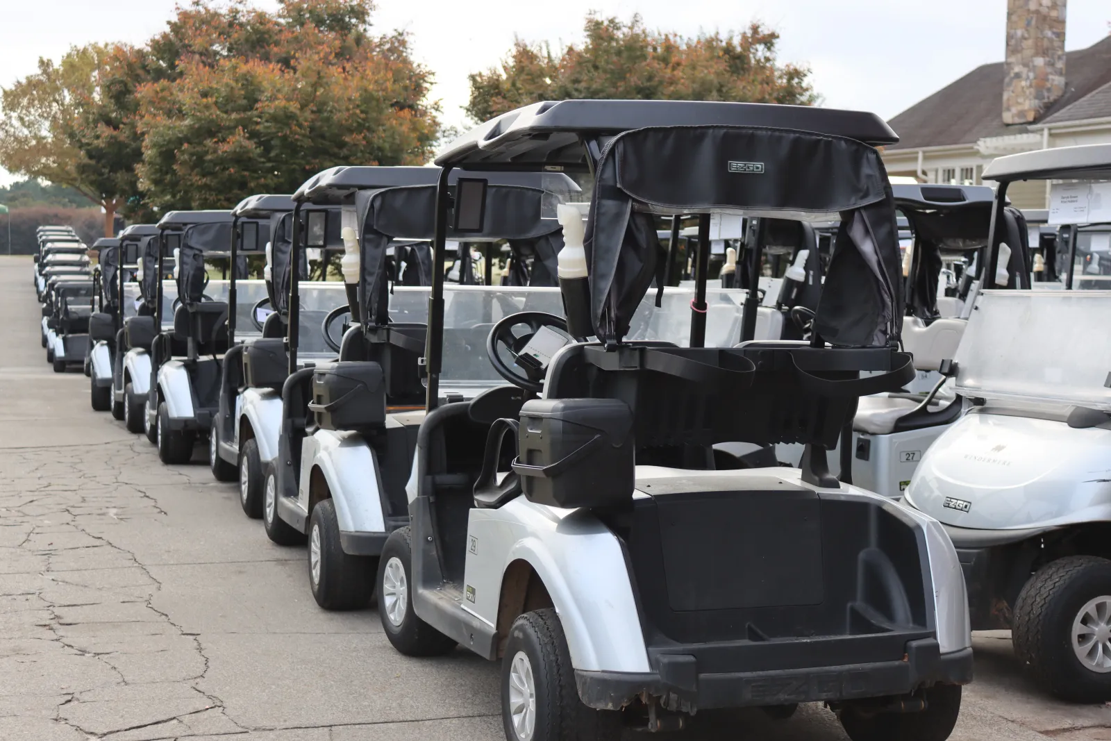 a row of golf carts