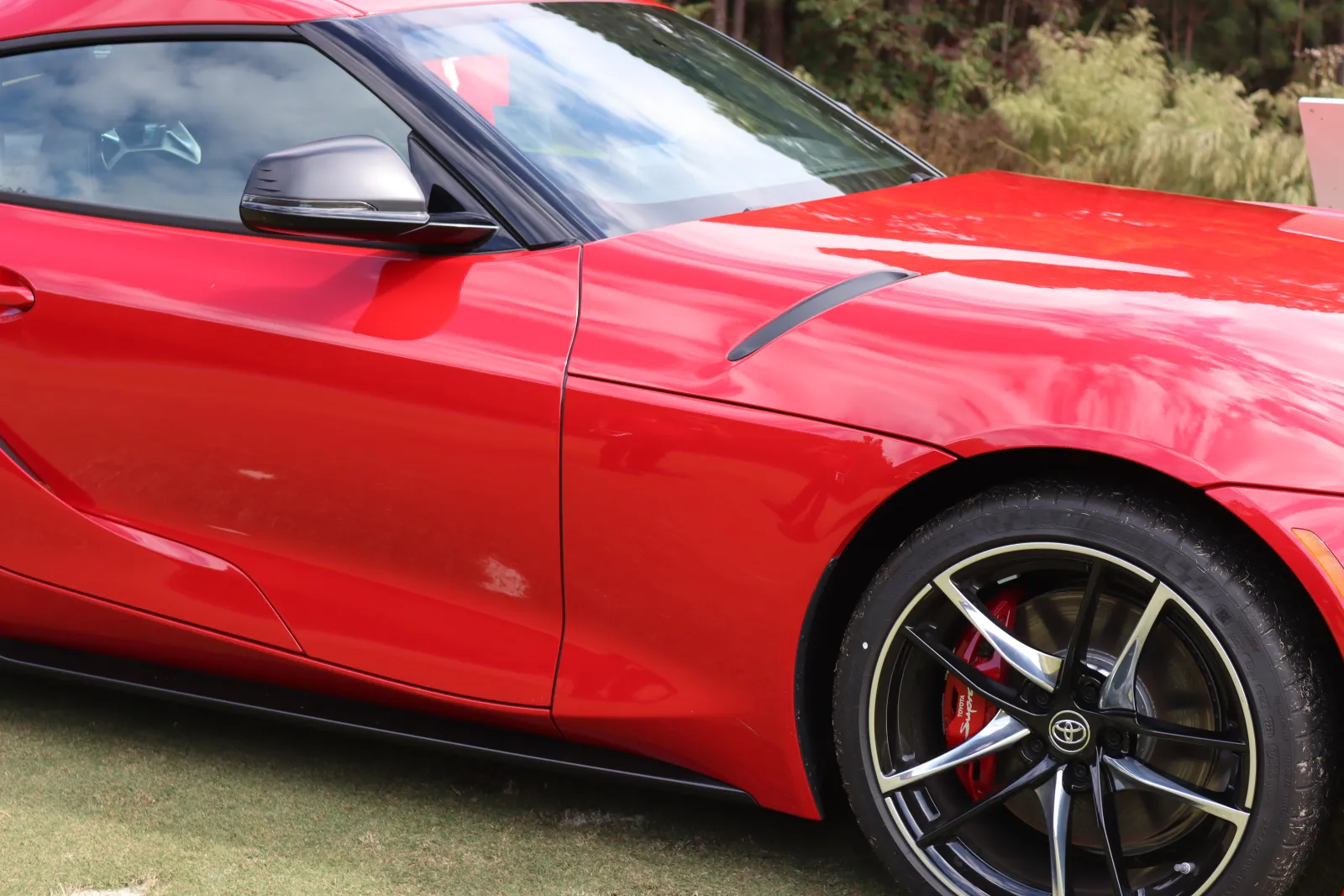 a red car parked