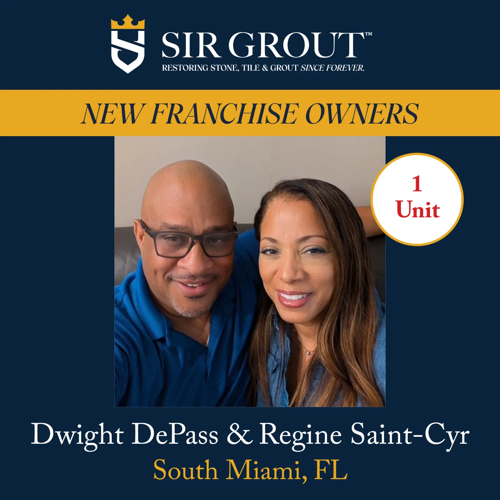 Sir Grout Franchise Owners, Dwight DePass and Regine Saint-Cyr in South Miami, F: