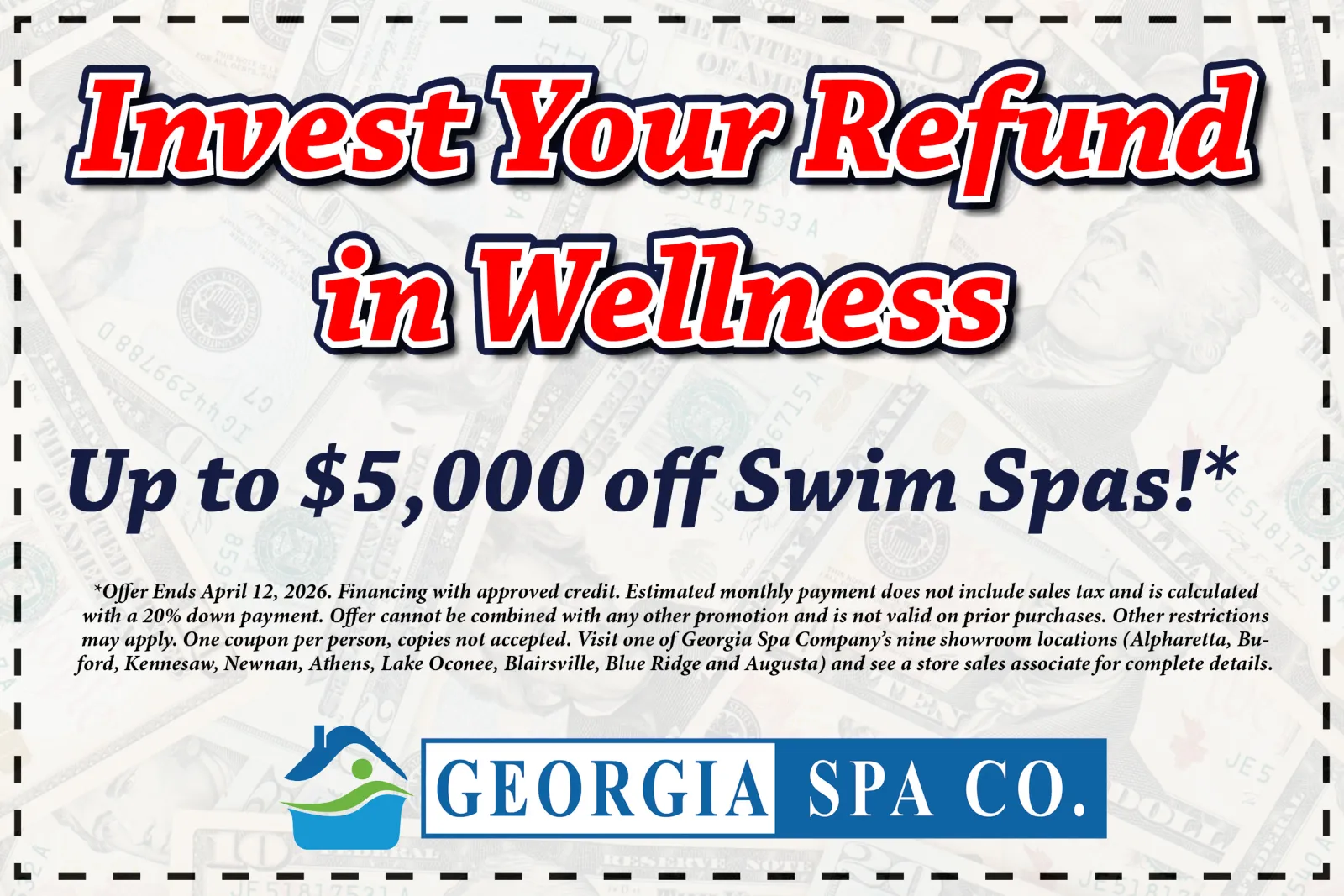 Woman relaxing in a hot tub outdoors during winter with text promoting a winter wellness sale and $3,000 instant savings.