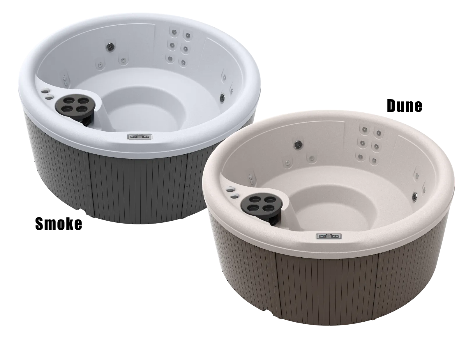 Two round outdoor hot tubs