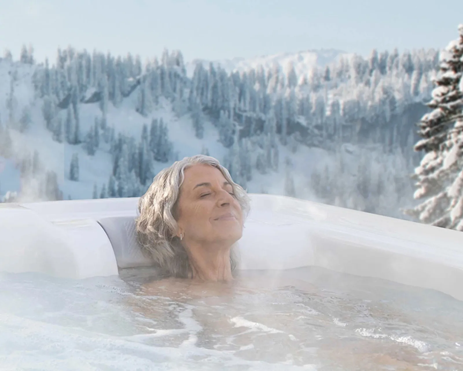 a woman in a hot tub