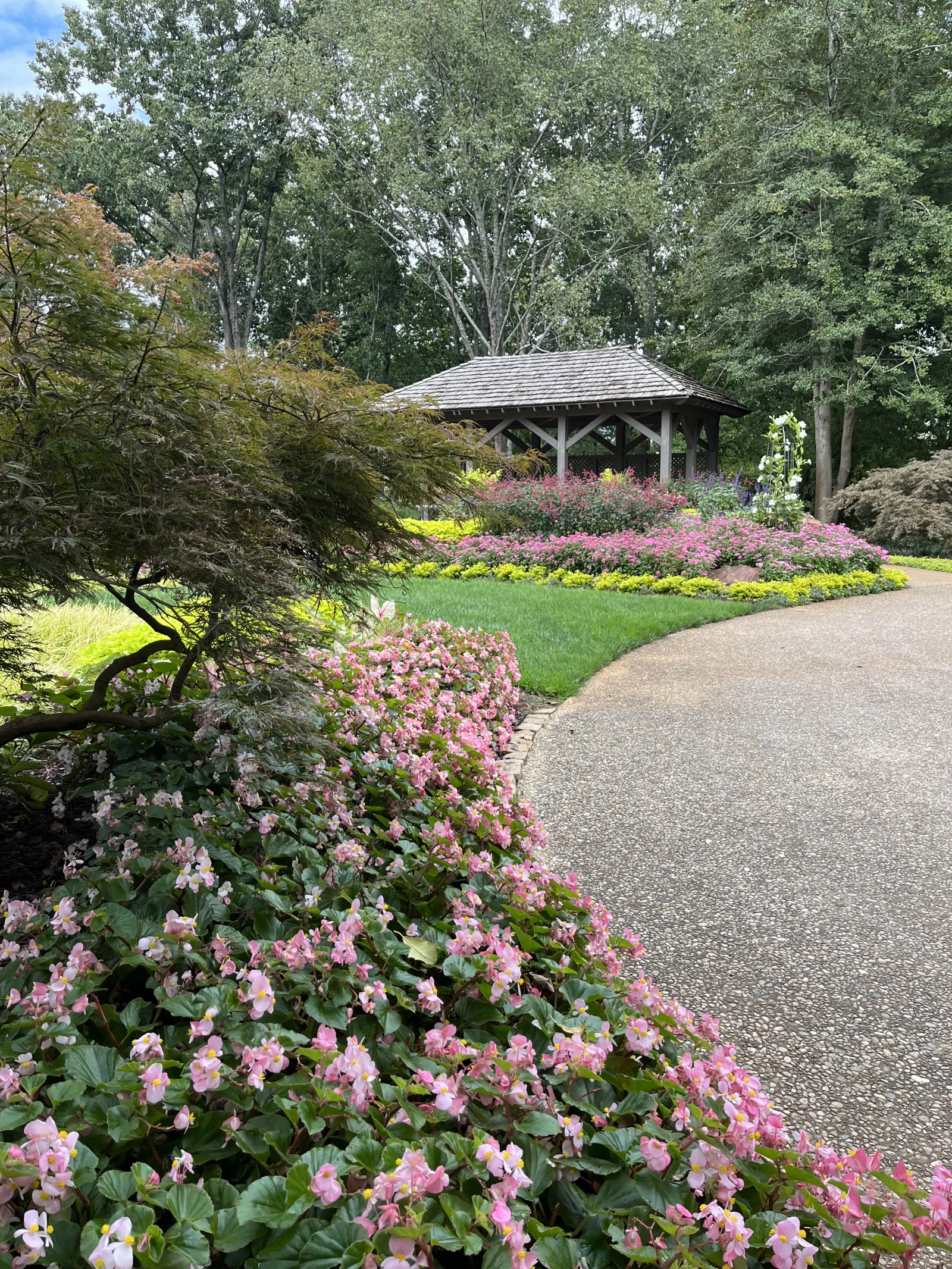 a garden with a gazebo