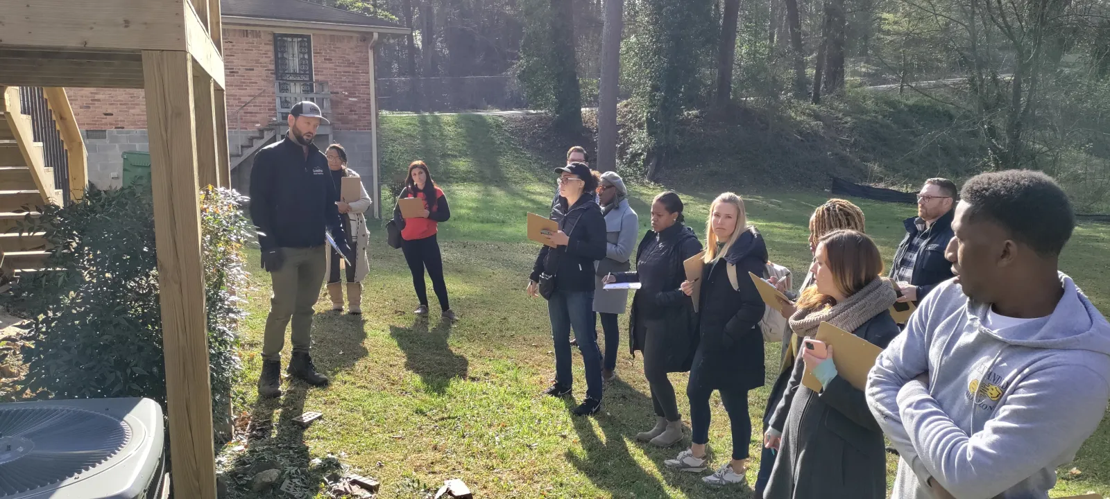 a group of people outside