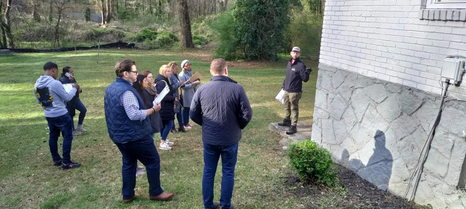 a group of people standing outside