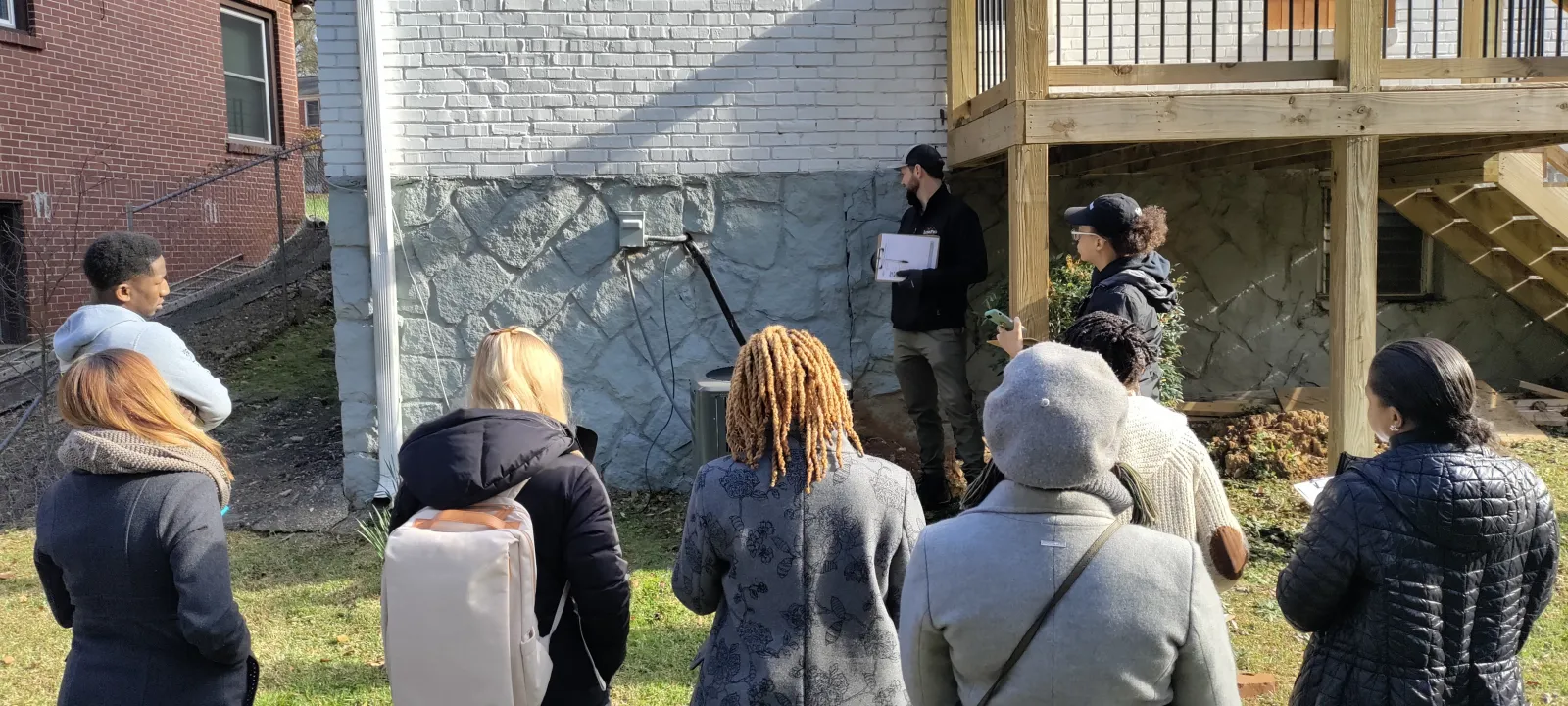 a group of people outside