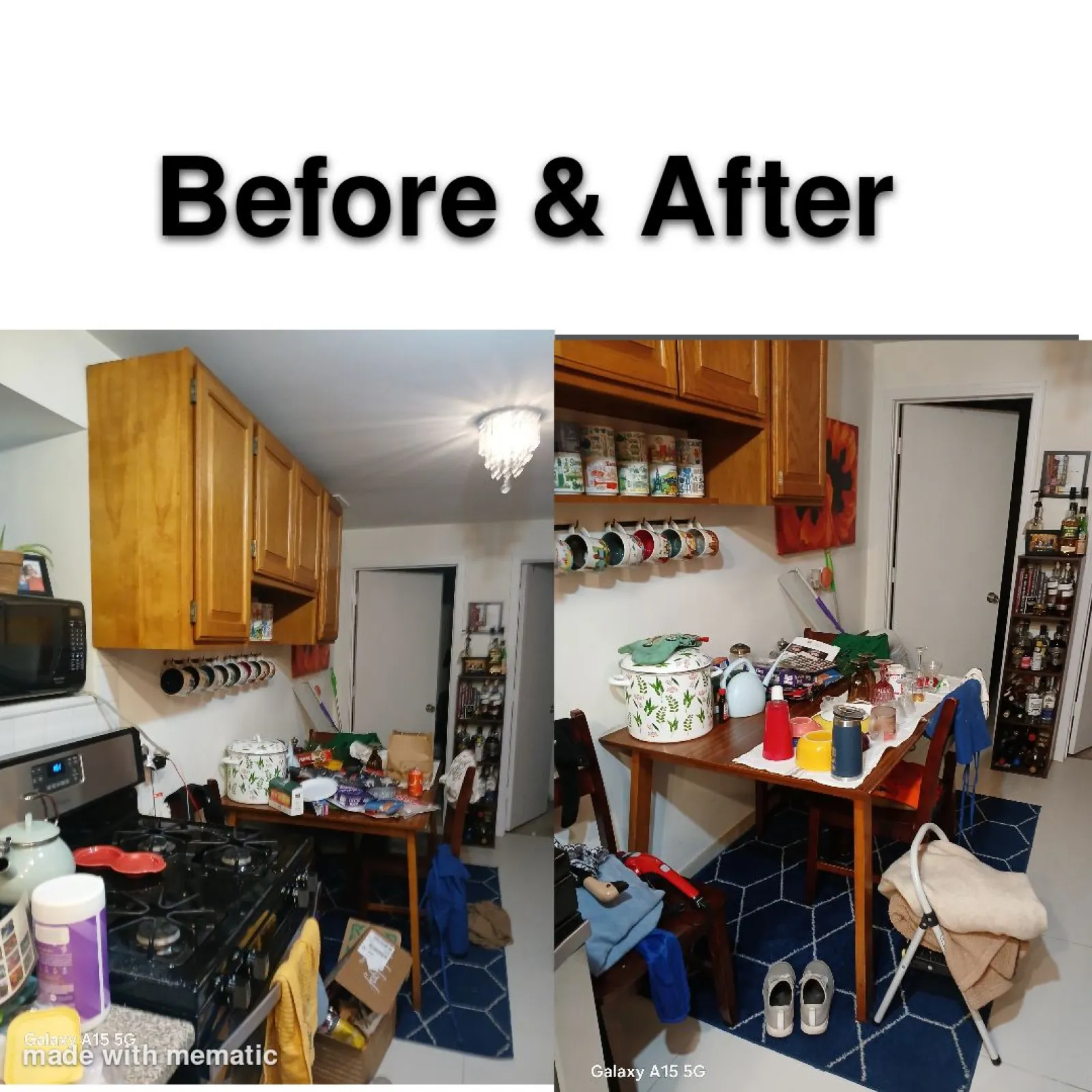 a kitchen with a table and chairs